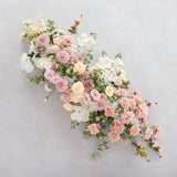Uflower Artificial Pink Rose Green Leaf Flower Row Wedding KT Backdrop Decor MC80121-01 - Uflower