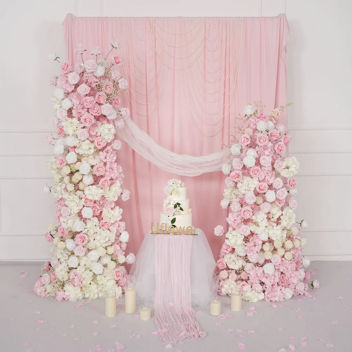 Uflower Artificial Pink White Wedding KT Backdrop Flower Row Decor SET80126 - Uflower