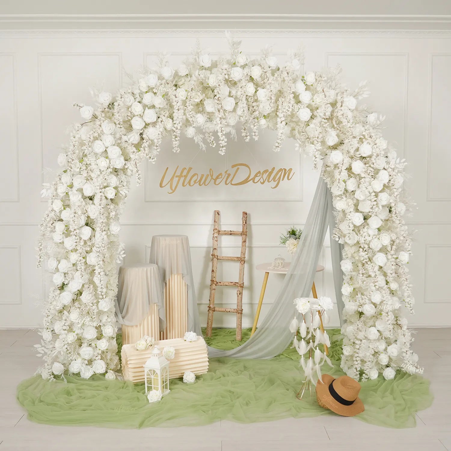 Uflower White Floral Door Arch Wedding Party Backdrop Decoration SET80230