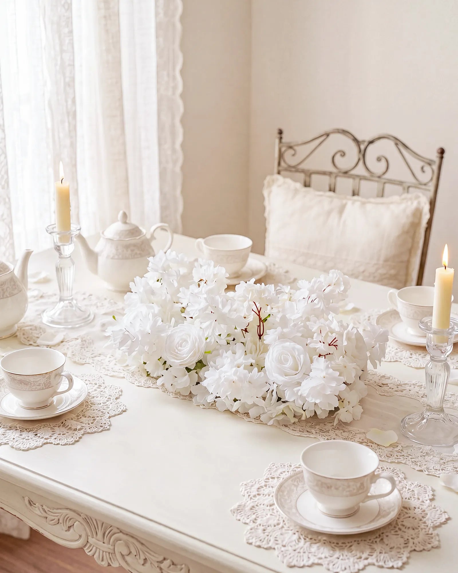 Uflower 50cm White Rose & Sakura Blossom Flower Row MC89001-03