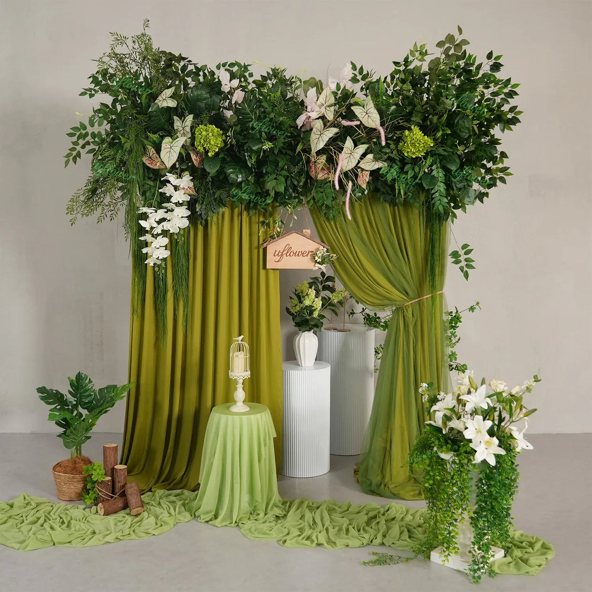 Uflower Artificial Green Leaves Flower Row Wedding KT Backdrop Decor MC80258-01 - Uflower