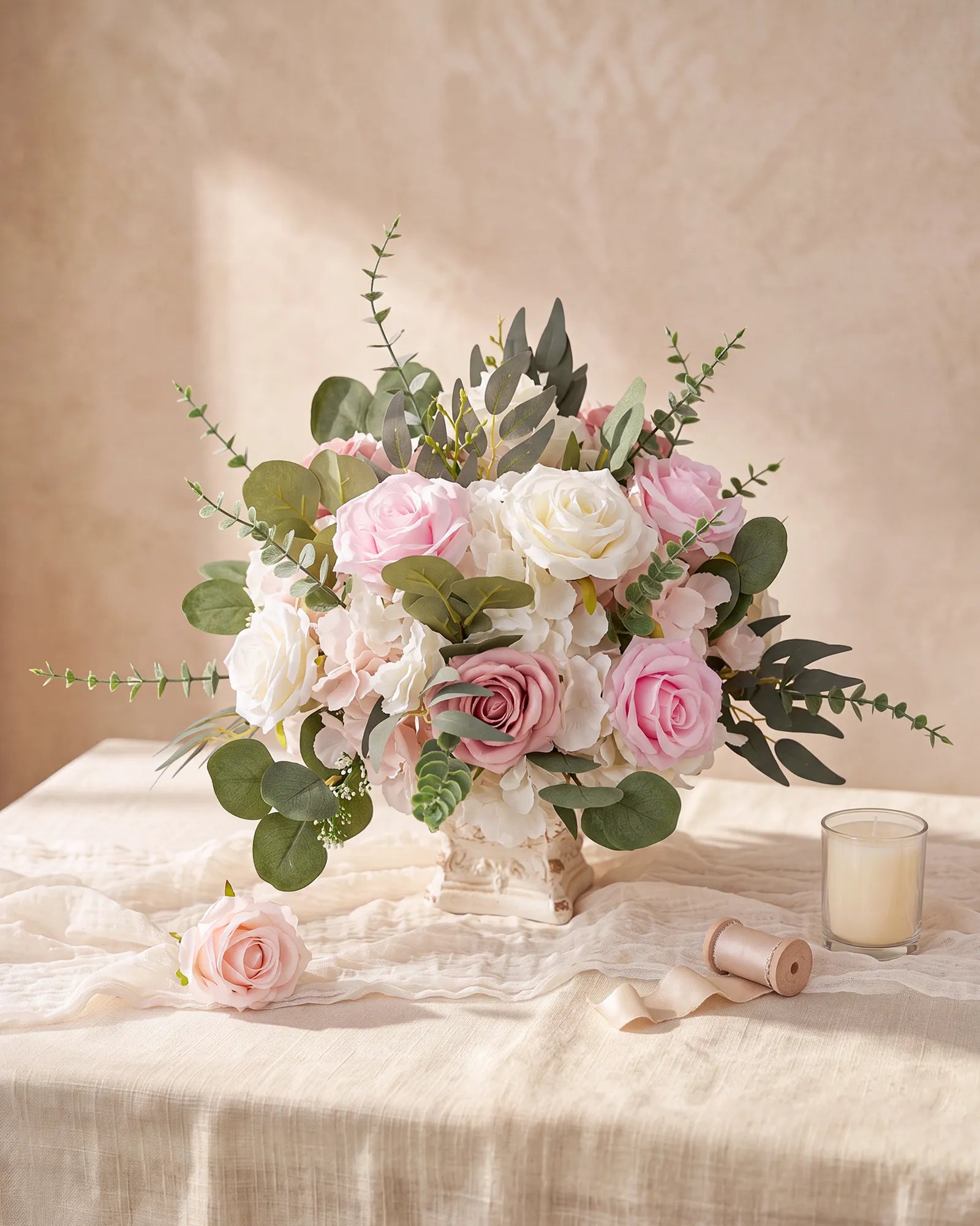 Uflower Pink and White DIY Wedding Flower Kit – Artificial Floral Arrangement Box MJ89001-01