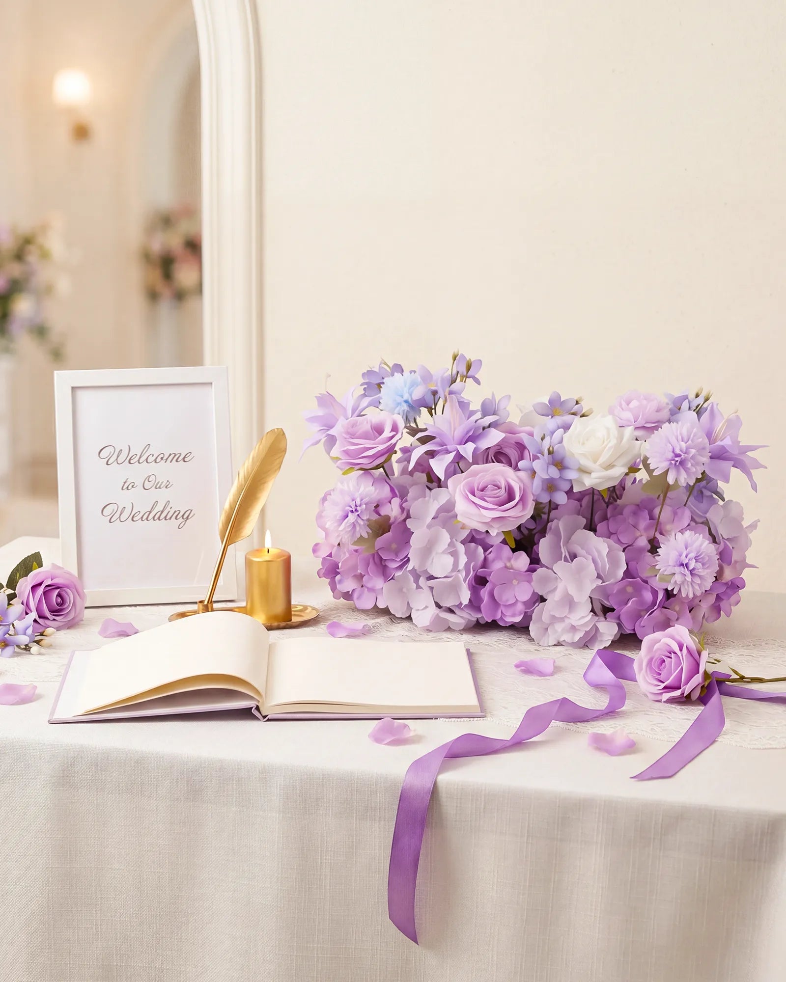 Uflower 50cm Purple White Flower Row MC89007-03