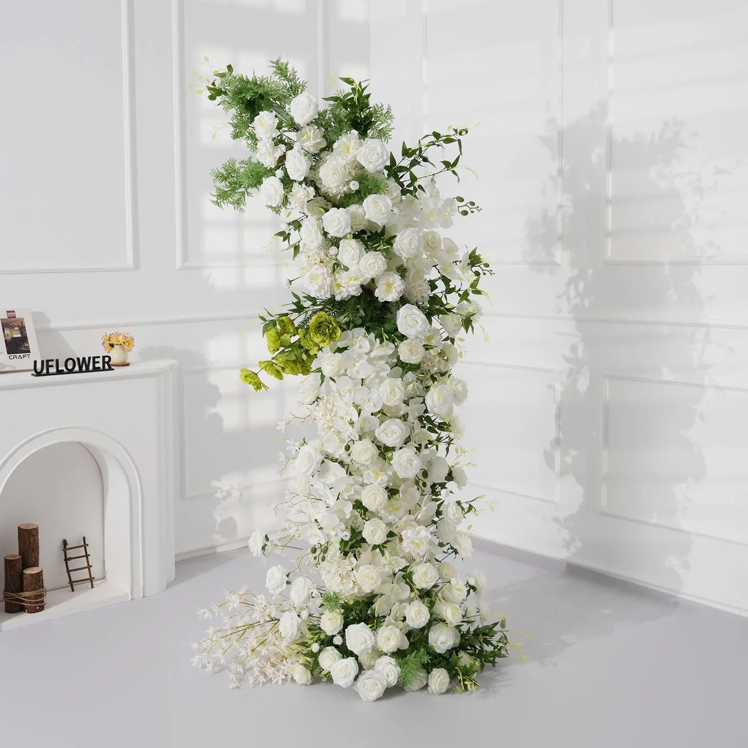 Uflower White Rose Green Leaf Floral Horn Arch Wedding Party Backdrop Decor MC80160-01 - Uflower