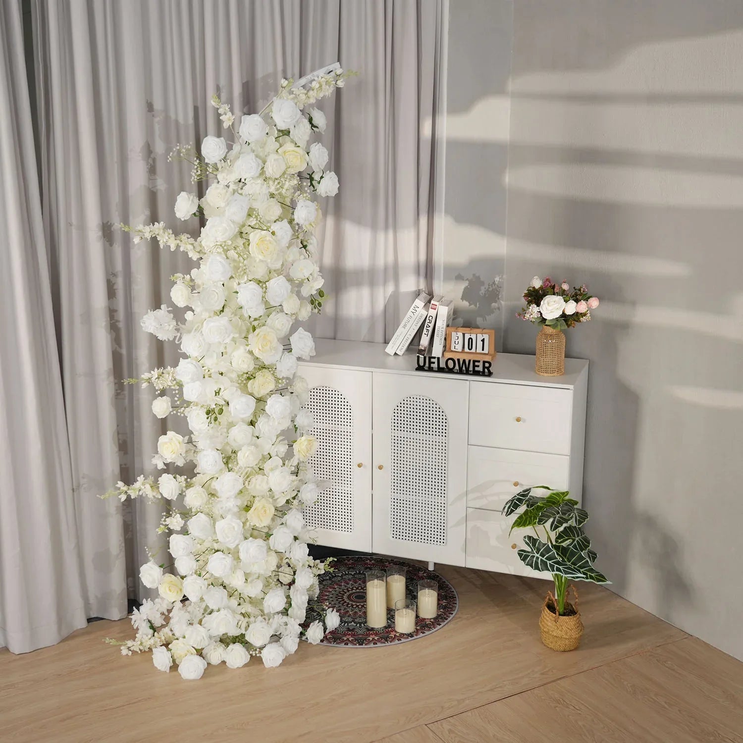Uflower White Rose Floral Horn Arch Wedding Party Backdrop Decor MC80168-01 - Uflower