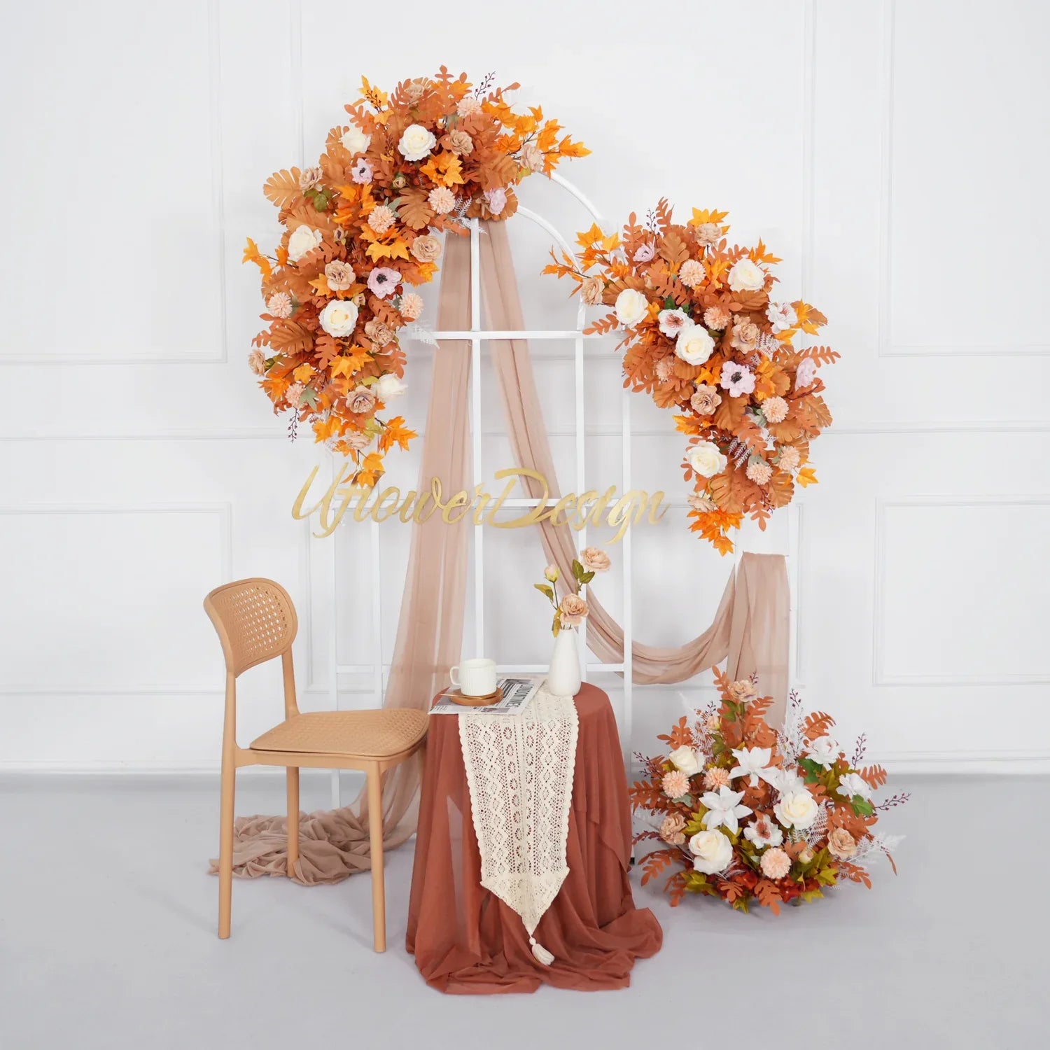 Artificial Orange Wedding KT Backdrop Flower Row Decor SET80073 - Uflower
