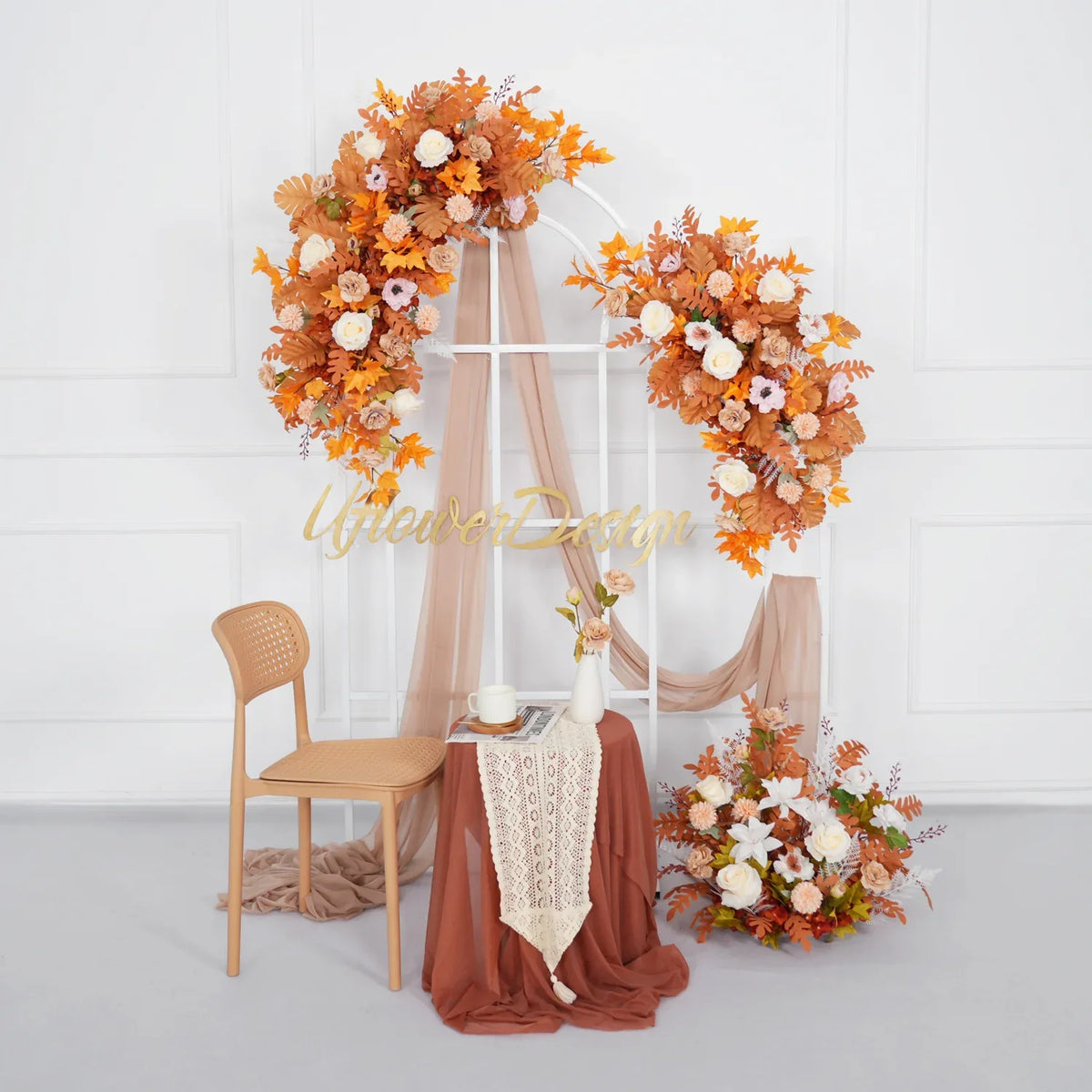 Artificial Orange Wedding KT Backdrop Flower Row Decor SET80073 - Uflower