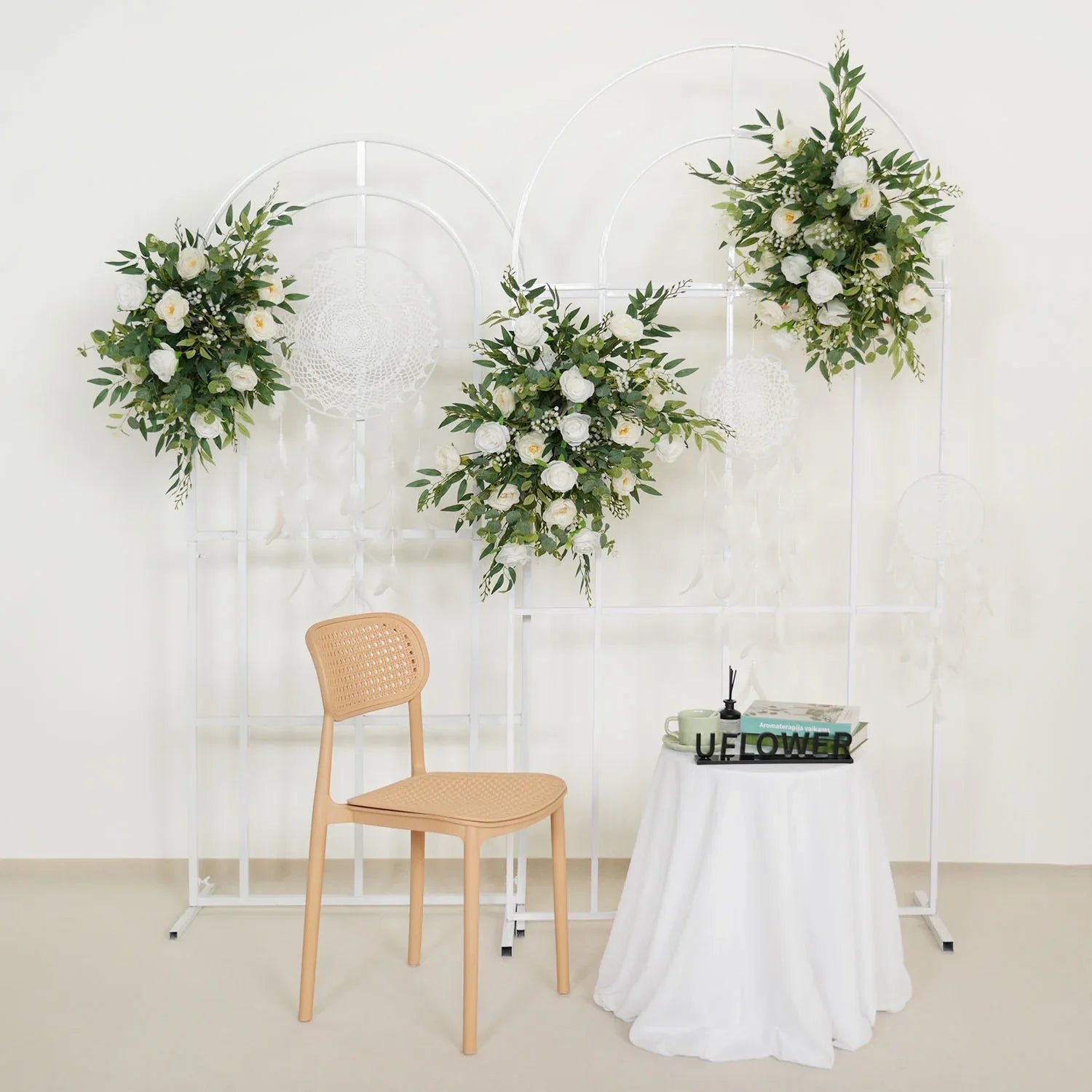 Uflower Artificial White Green Wedding KT Backdrop Flower Row Decor SET80066 - Uflower