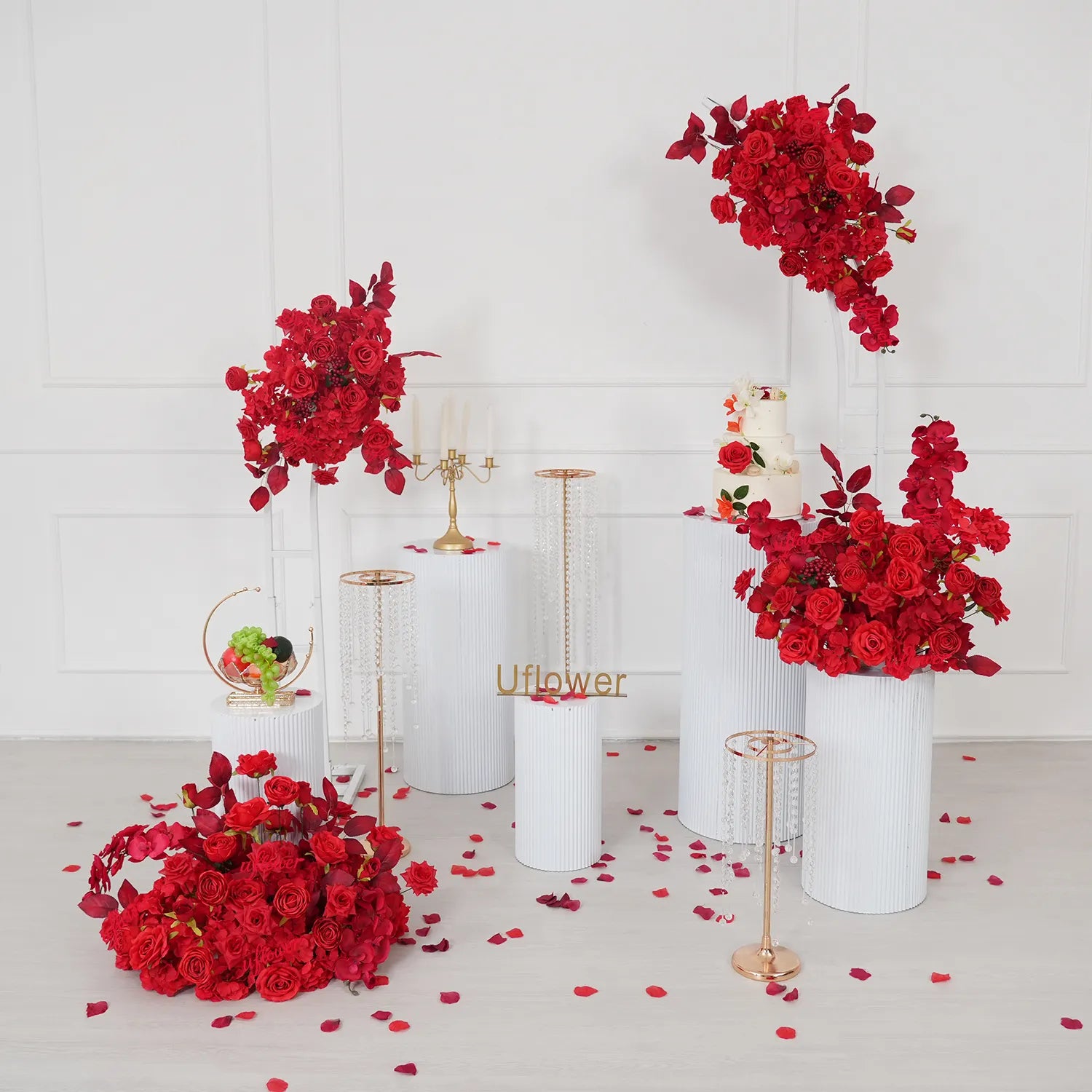 Uflower Artificial Red Rose Wedding KT Backdrop Flower Row Decor SET80203