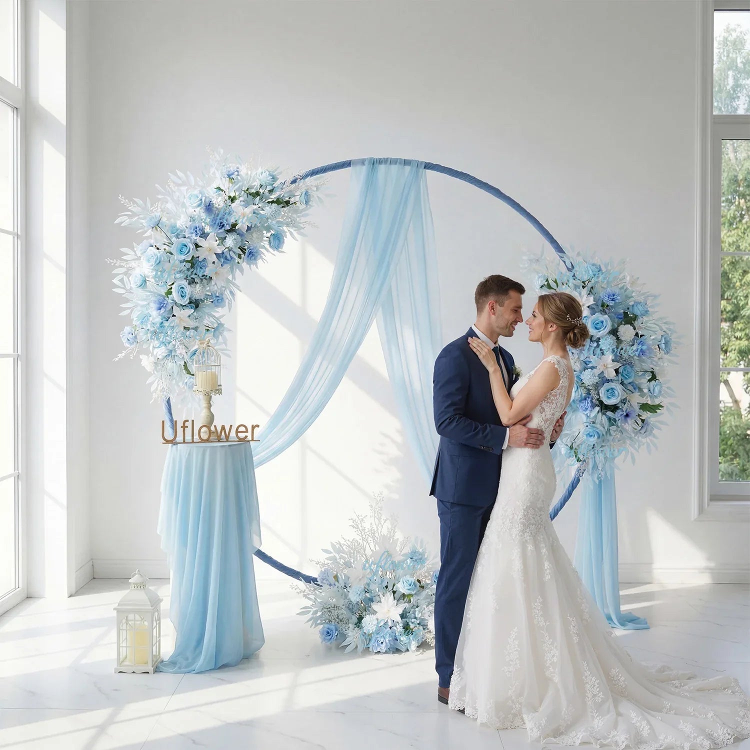 Artificial Blue Wedding KT Backdrop Flower Row Decor SET80074 - Uflower