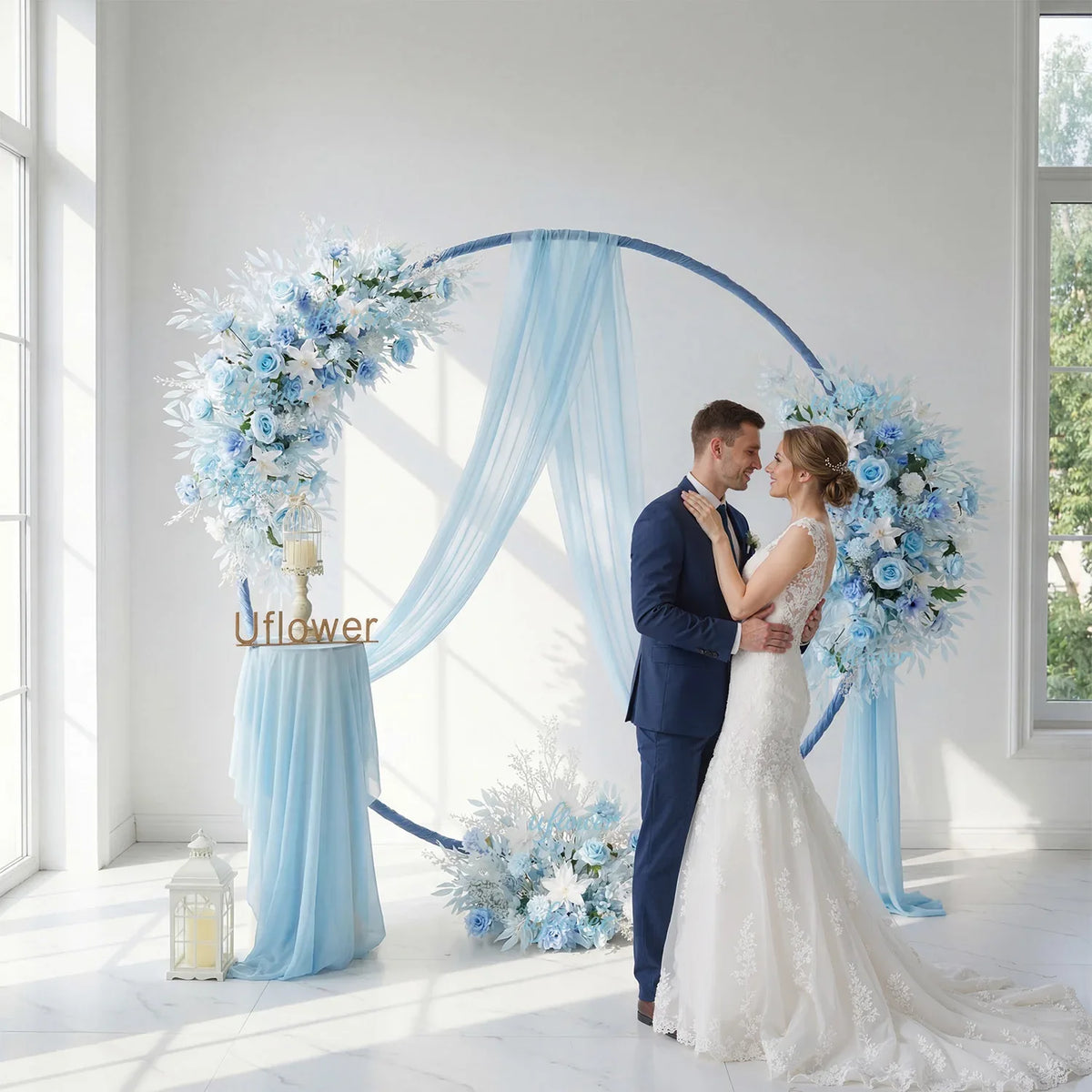 Artificial Blue Wedding KT Backdrop Flower Row Decor SET80074 - Uflower