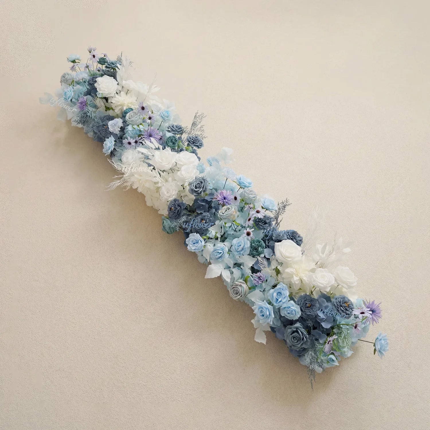 Uflower Dusty Blue Floral Row Wedding & Event Backdrop MC80309-01