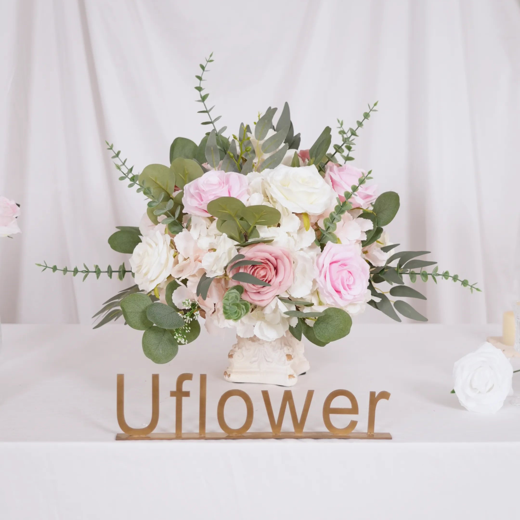 DIY Centerpiece Kit –Pink & White Rose Floral Arrangement Set