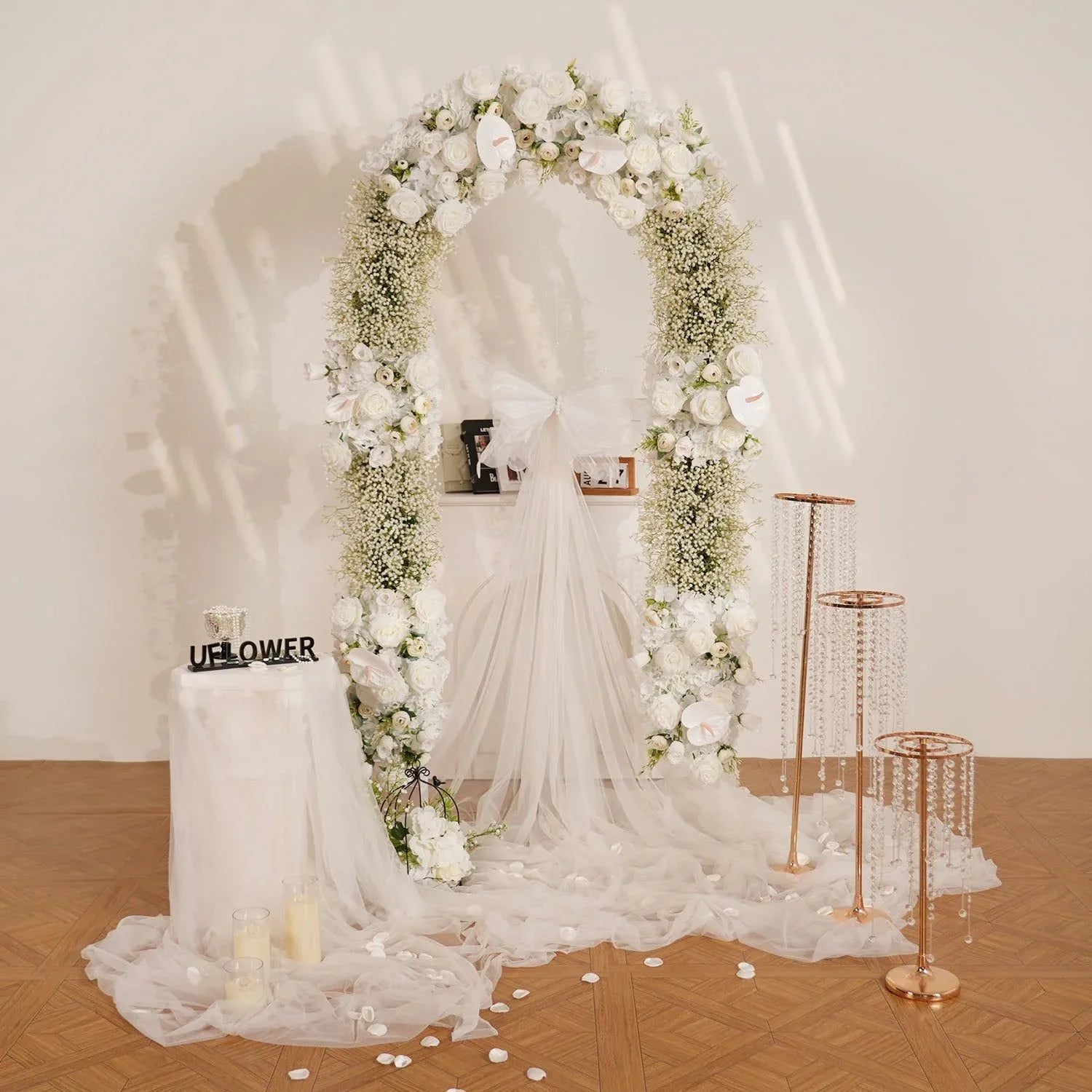 Uflower White Baby's Breath Flower Row Wedding KT Backdrop Decor SET80170 - Uflower