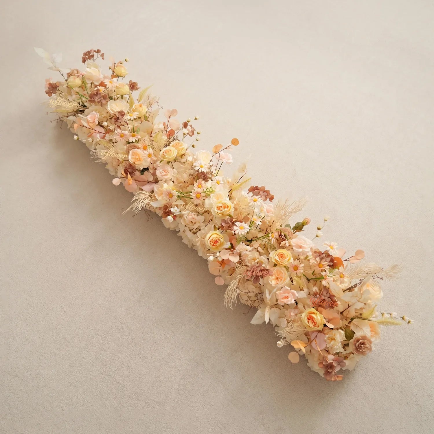 Uflower Champagne Floral Row Wedding & Party Table Runner Decor MC80313-01