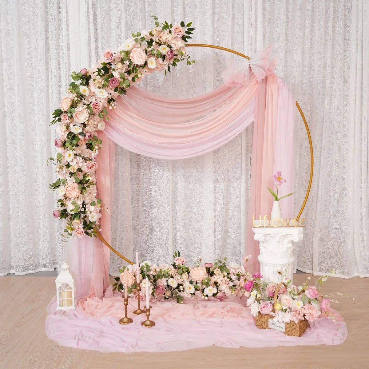 Uflower Artificial Pink Rose Flower Row Wedding KT Backdrop Decor SET80172 - Uflower