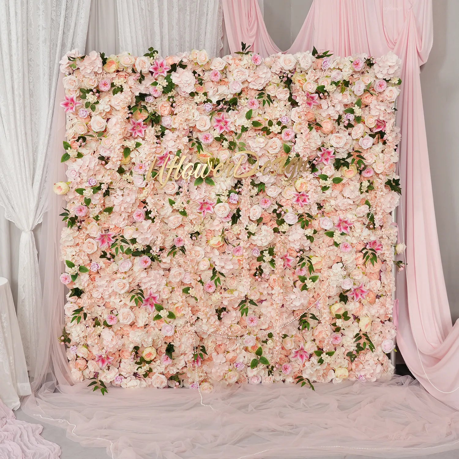 Uflower Blush Pink Wisteria Flower Wall Backdrop Wedding Party Decoration SET80232