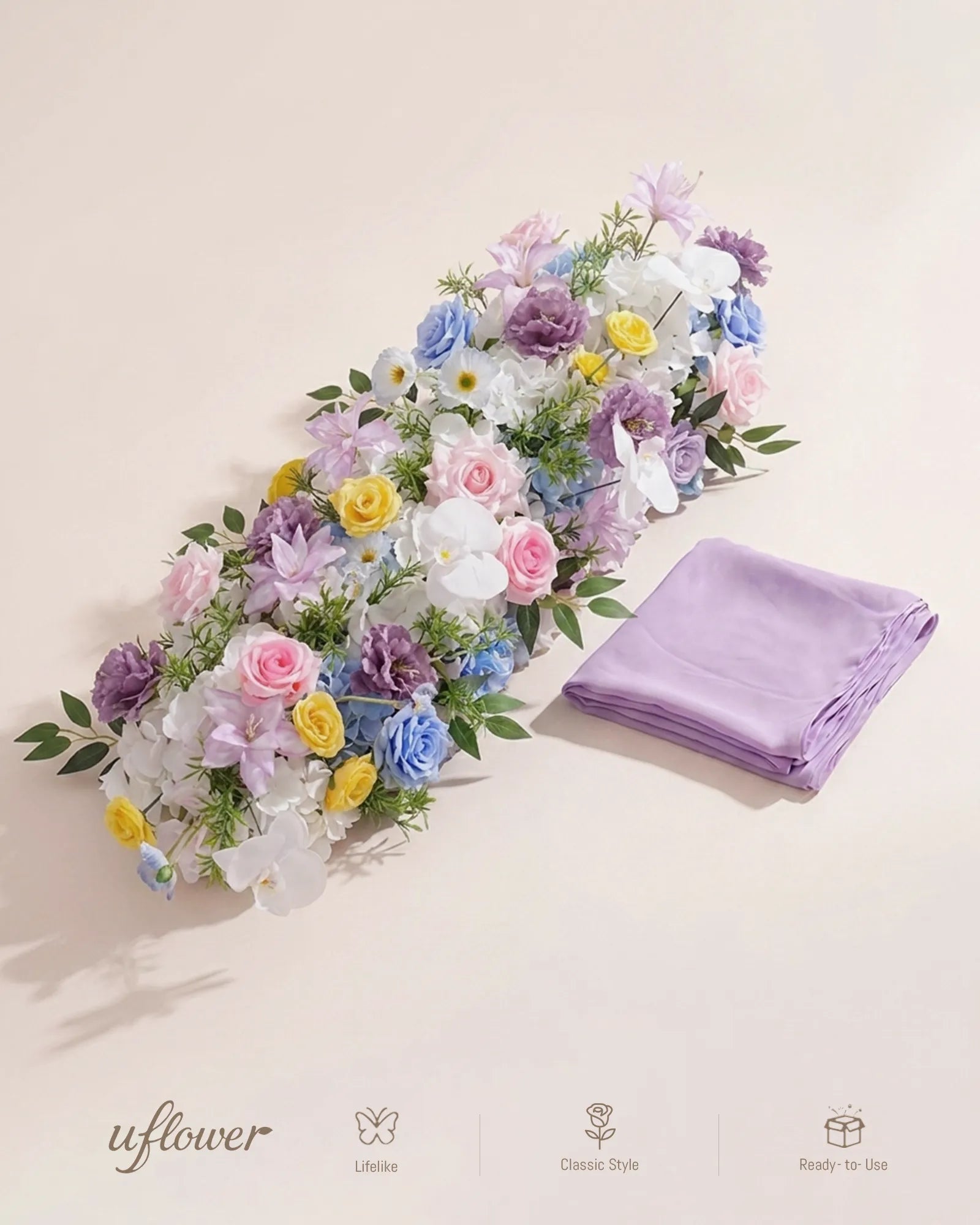 Uflower Colorful Rose Flower Row with Drapes MC89008-01