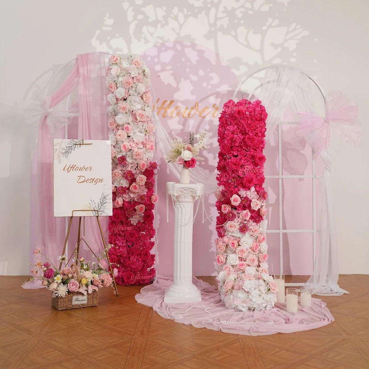 Uflower Gradient Pink Flower Row Wedding Party Backdrop Decor SET80179 - Uflower