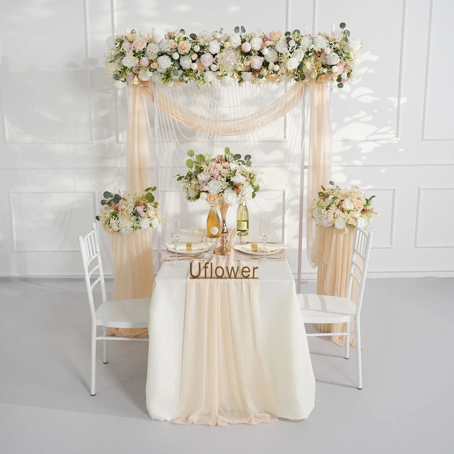 Artificial Champagne Pink White Rose Flower Arrangement Wedding Backdrop Decor Props SET80145 - Uflower
