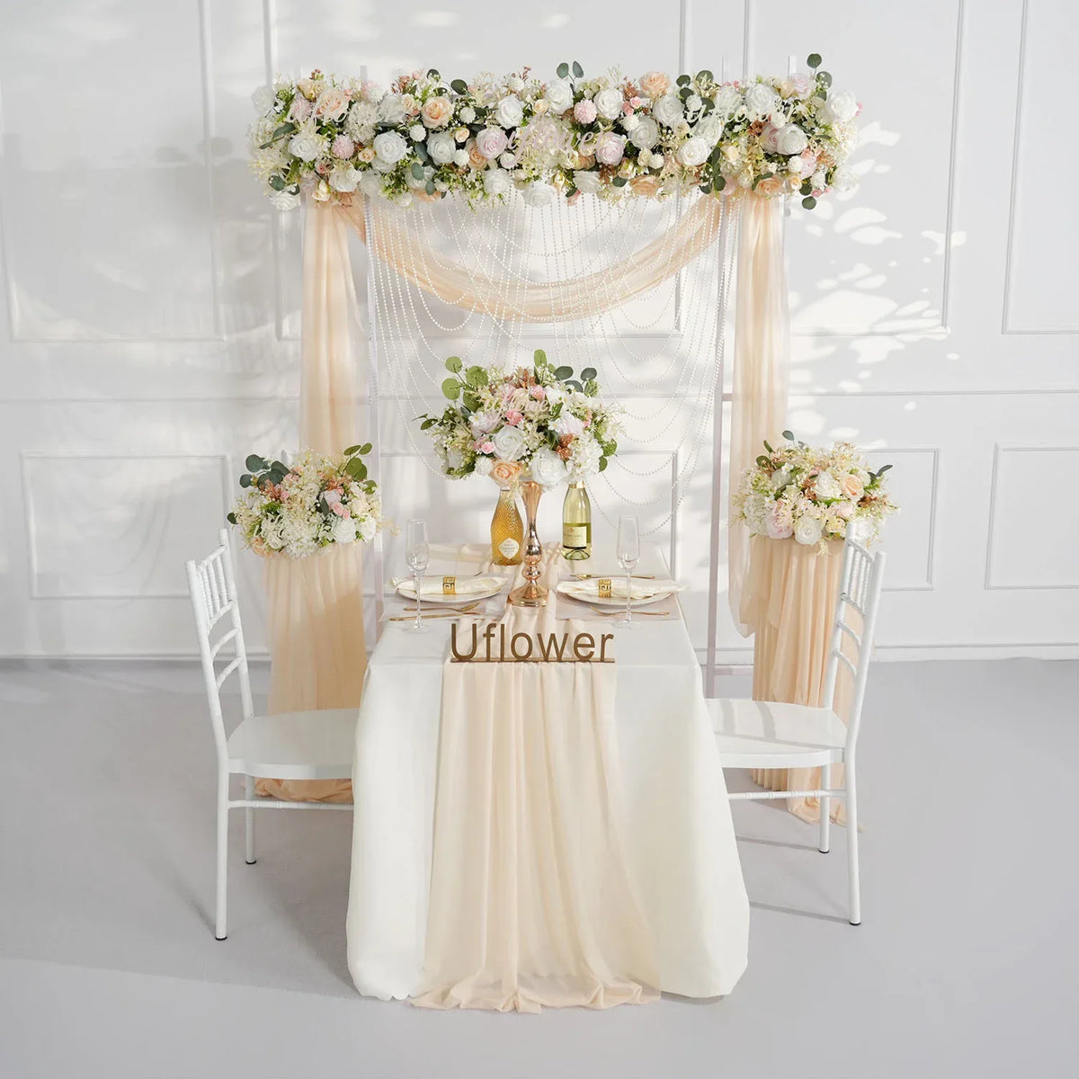Artificial Champagne Pink White Rose Flower Arrangement Wedding Backdrop Decor Props SET80145 - Uflower