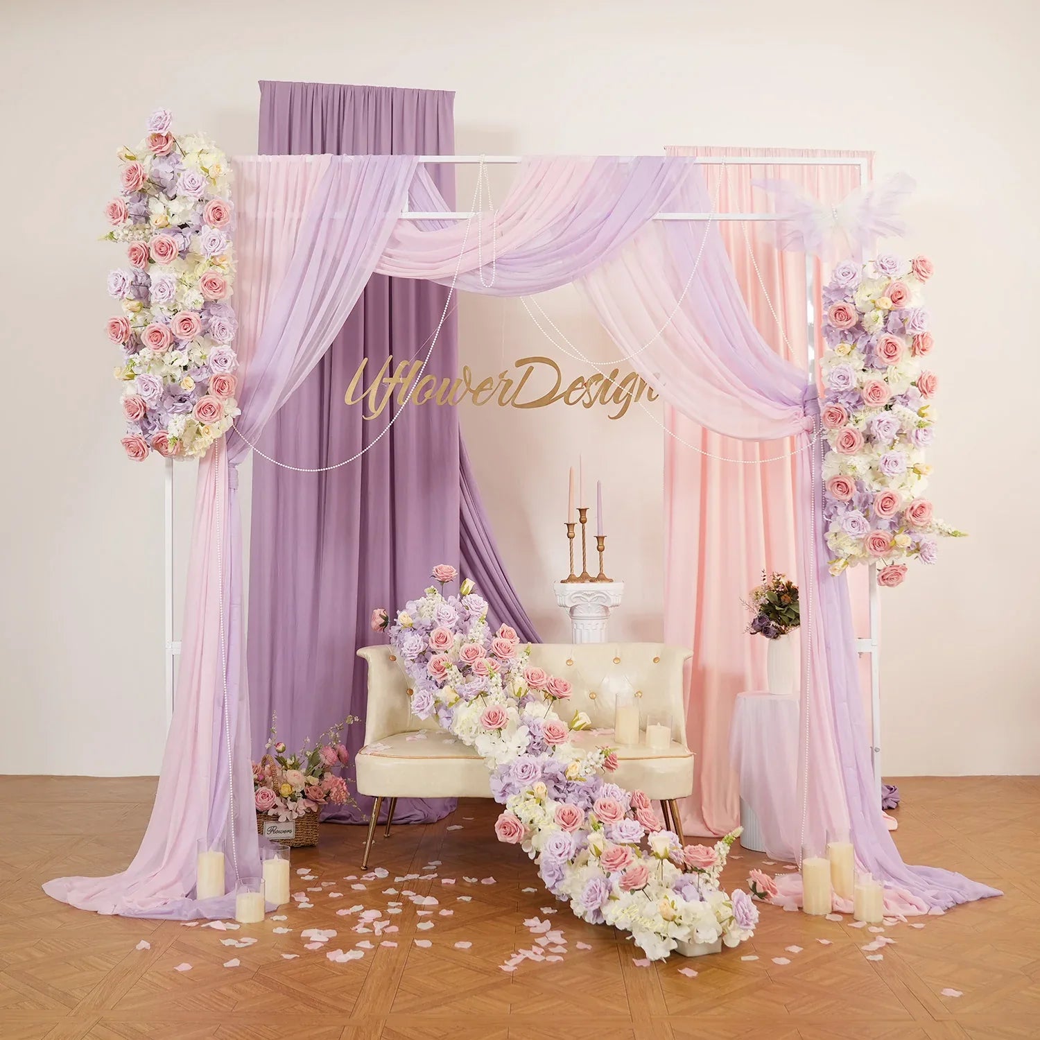 Uflower Purple Pink Floral Arrangement Wedding Arch Backdrop Party Flower Row Decor SET80197 - Uflower