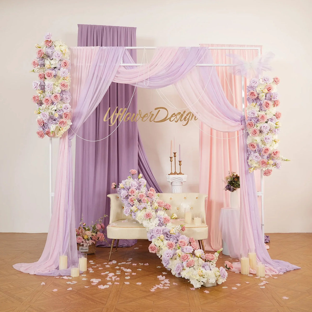 Uflower Purple Pink Floral Arrangement Wedding Arch Backdrop Party Flower Row Decor SET80197 - Uflower