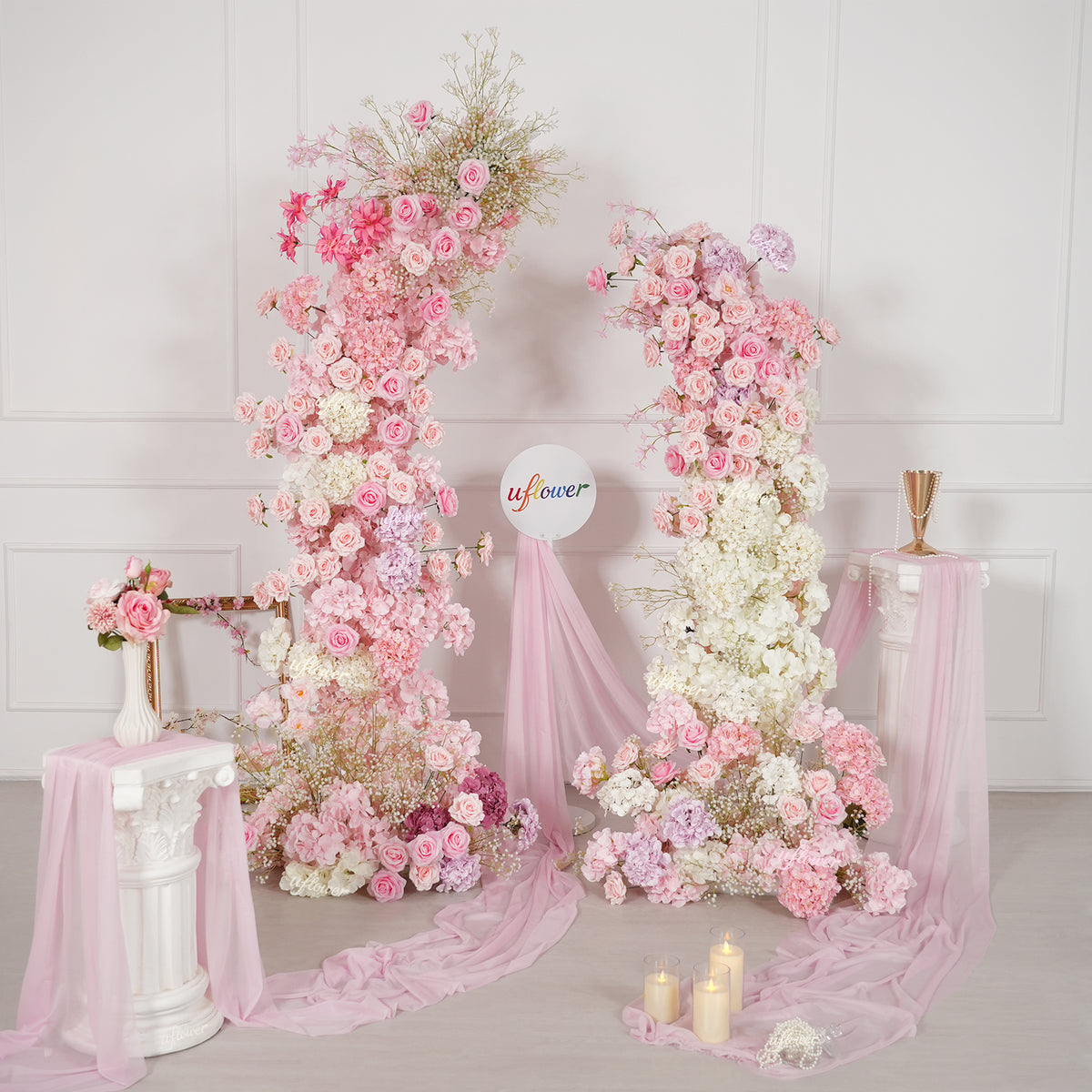 Uflower Décoration d'arche florale rose et blanche pour fête de mariage SET80238