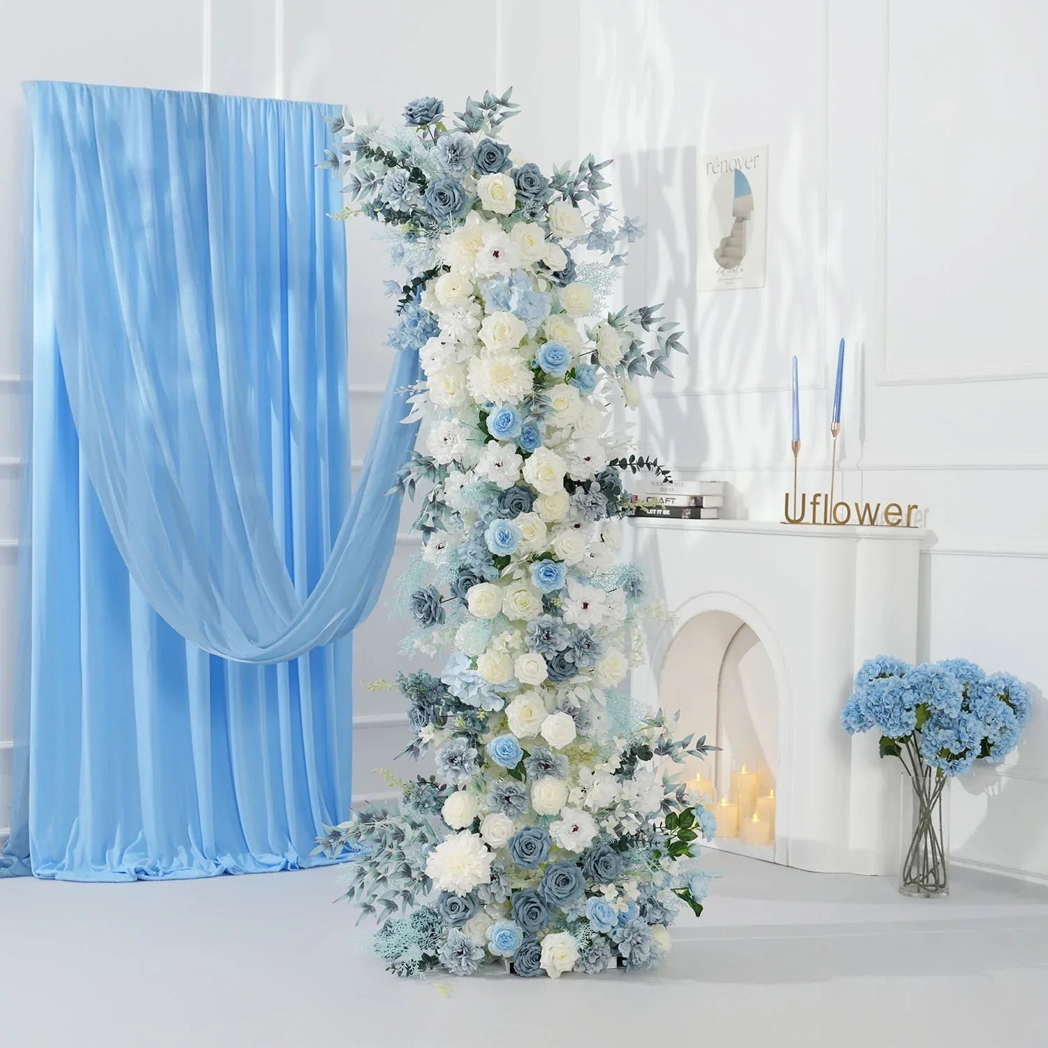 Uflower Horn Arch Blue White 5D Floral Arrangement Wedding Decor MC80138-01 - Uflower
