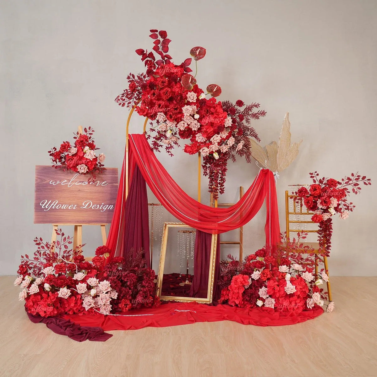 Uflower Red Flower Row Decor KT Board Wedding Arrangement Props SET80164 - Uflower