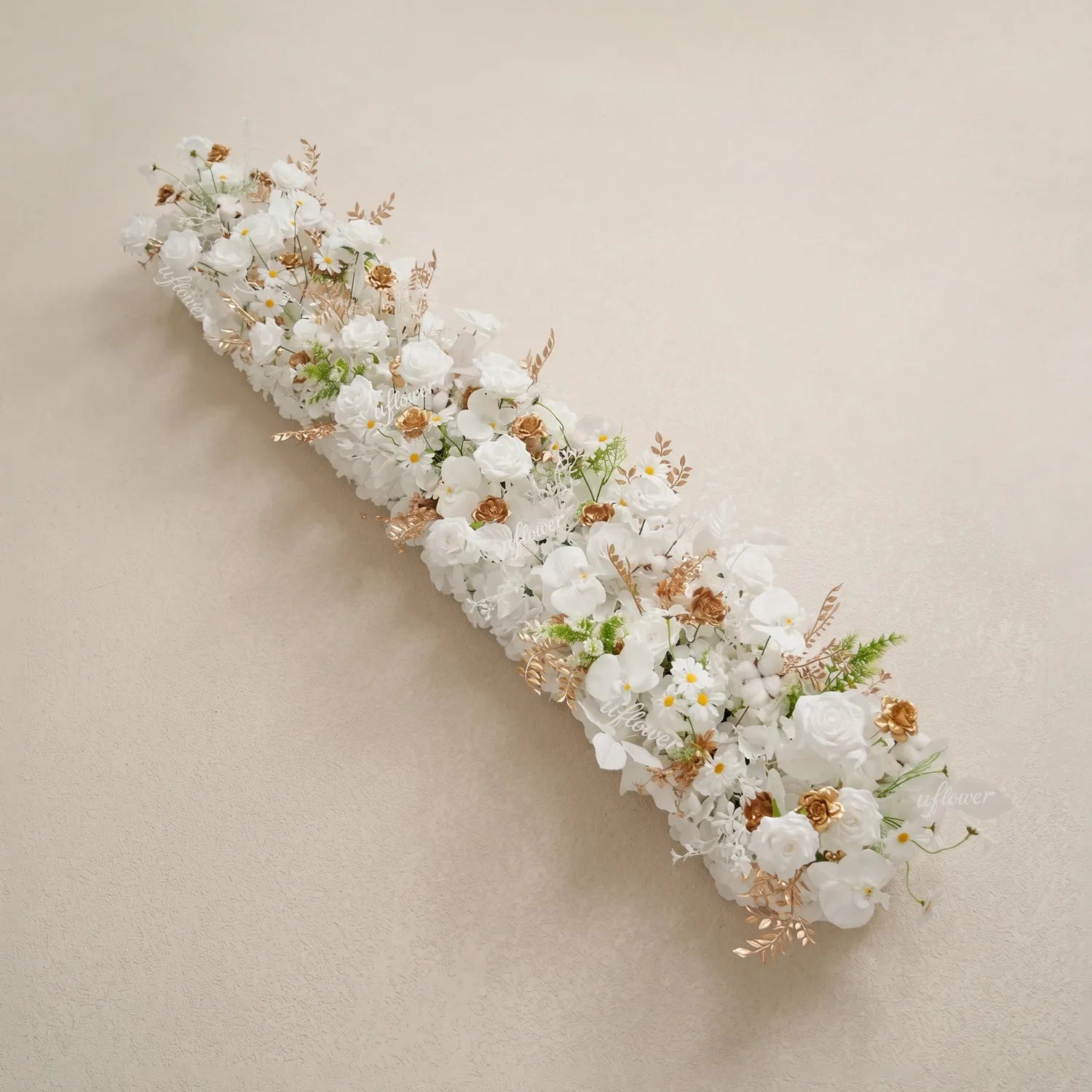 Uflower White Gold Floral Row Wedding & Party Table Runner Decor MC80314-01
