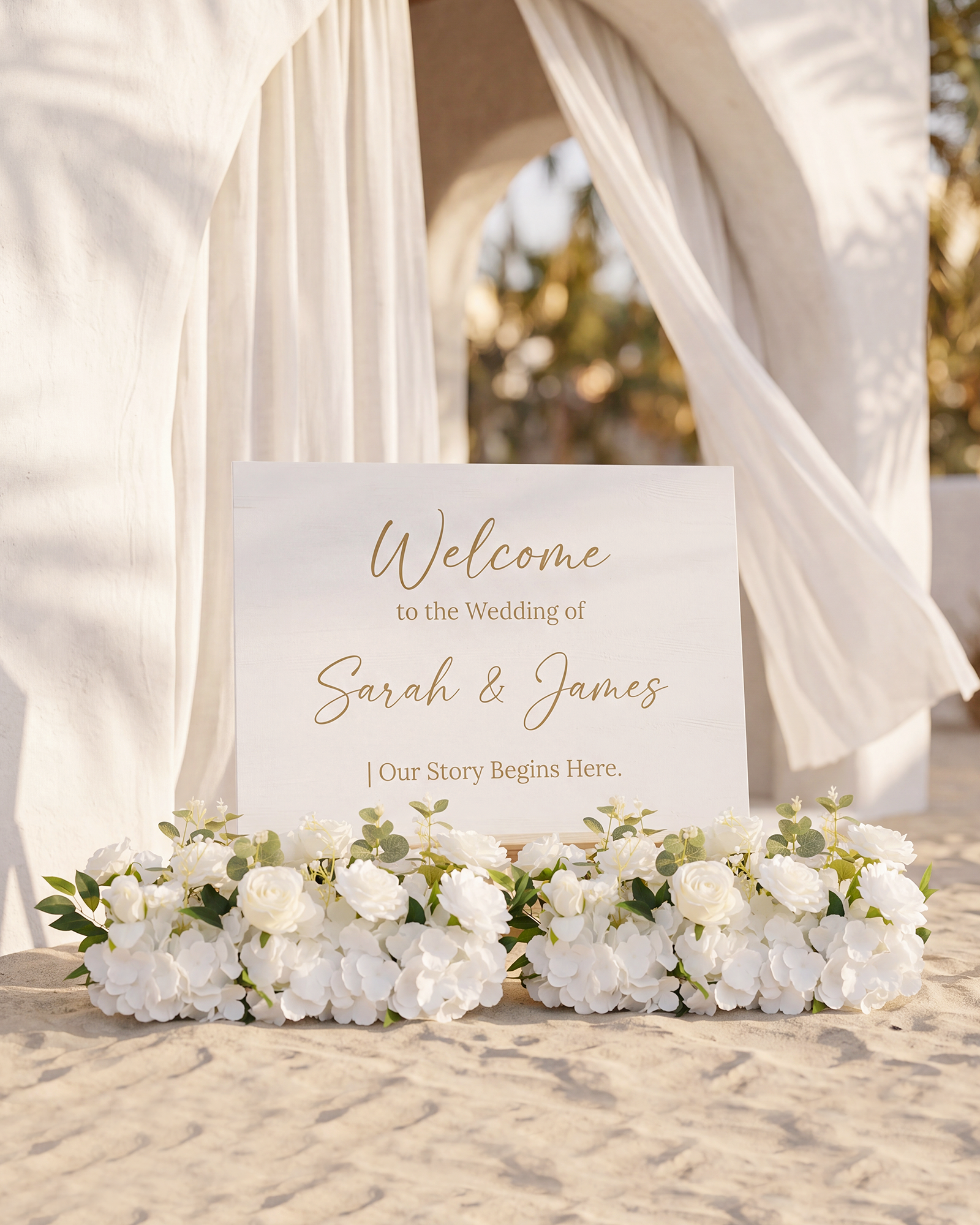 Uflower 50cm White Rose Greenery Flower Row MC89004-03