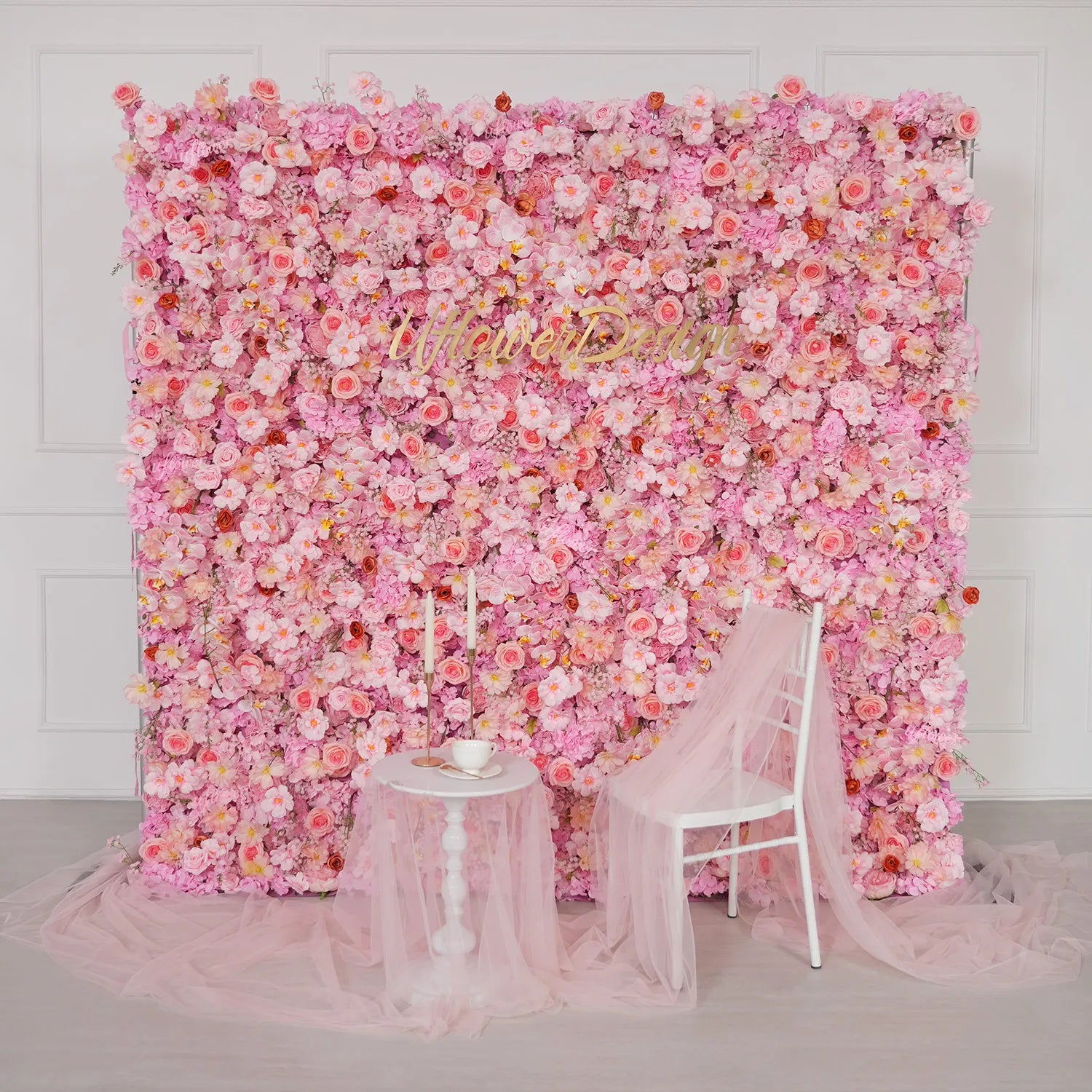 Uflower Pink Rose Flower Wall Wedding Party Proposal Decor SET80221