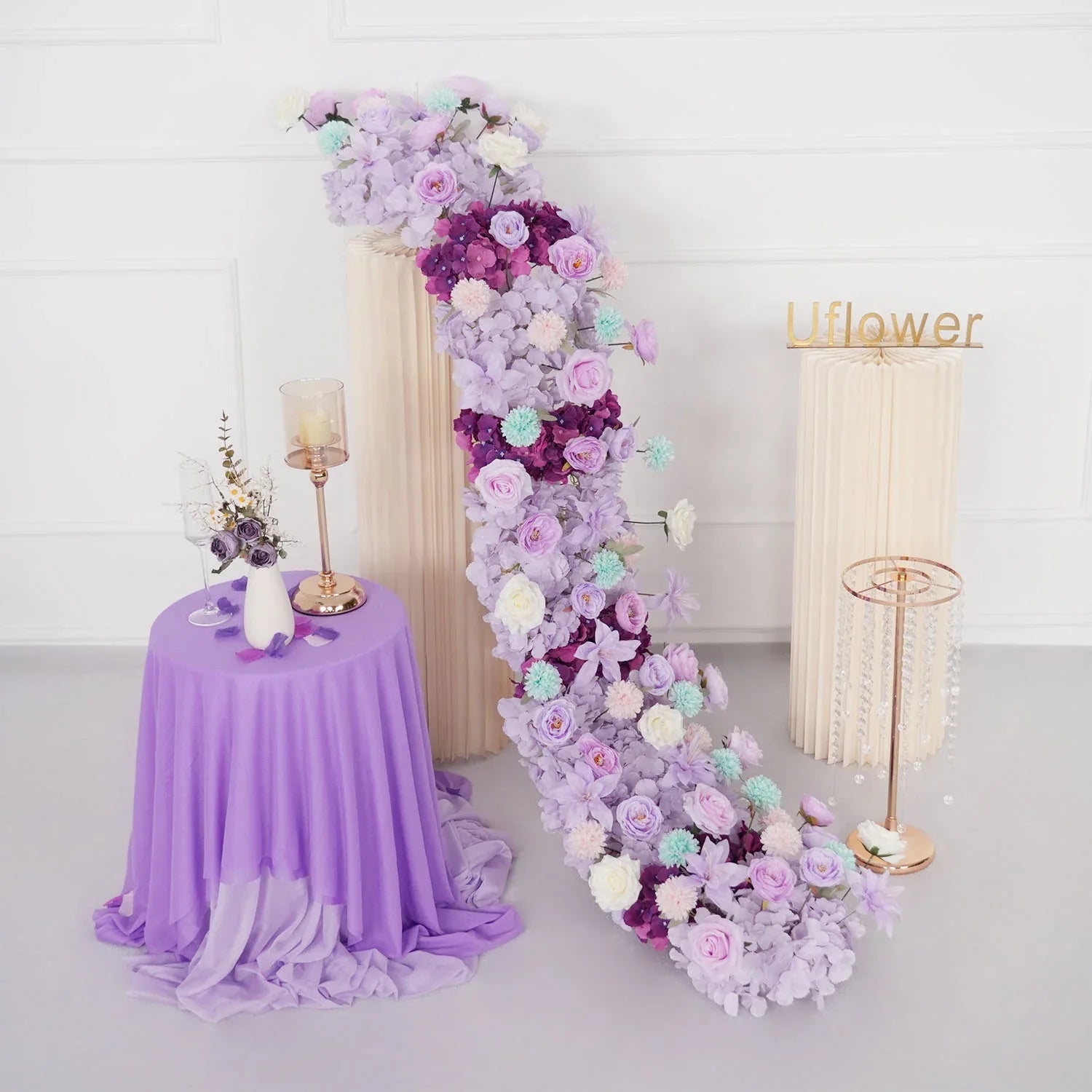 Uflower Purple Table Runner Arrangement Wedding Backdrop Wall Decor - Uflower