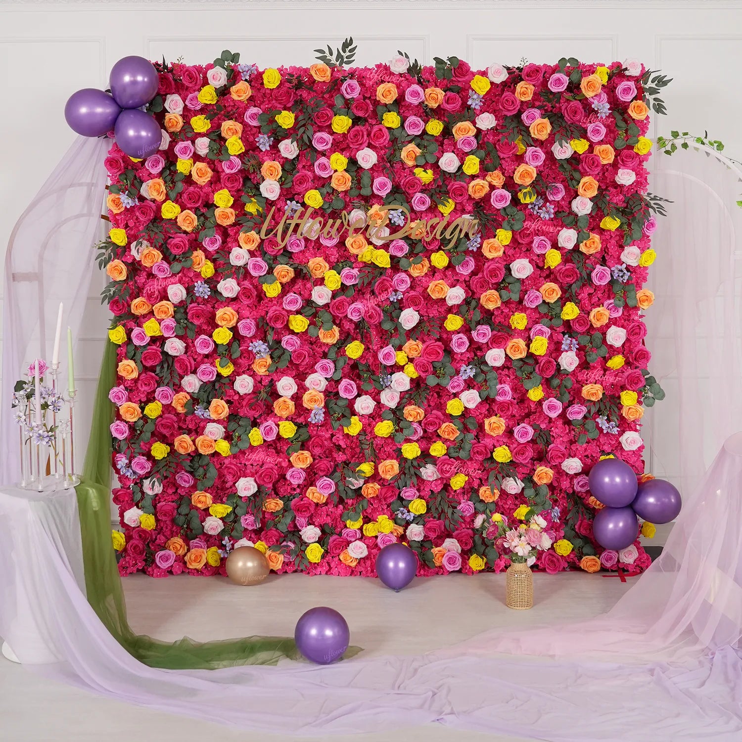 Uflower Coral Rose & Orange Floral Wall Wedding Backdrop Birthday Party Decor SET80240