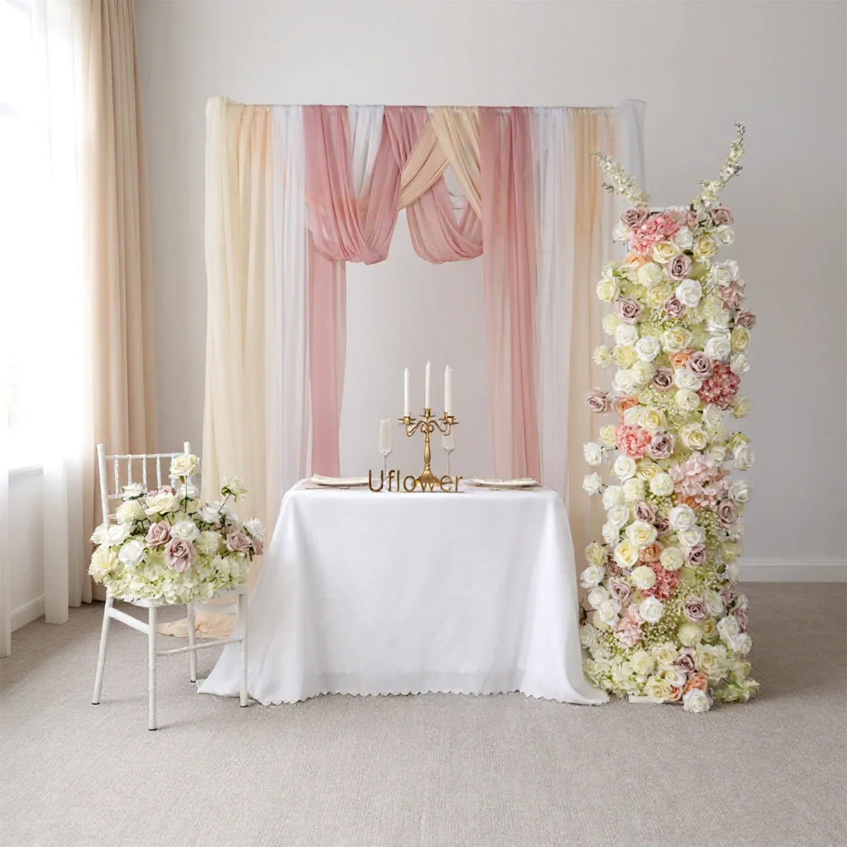 Uflower Artificial Champagne Wedding KT Background Board Decor Flower Row SET80019 - Uflower