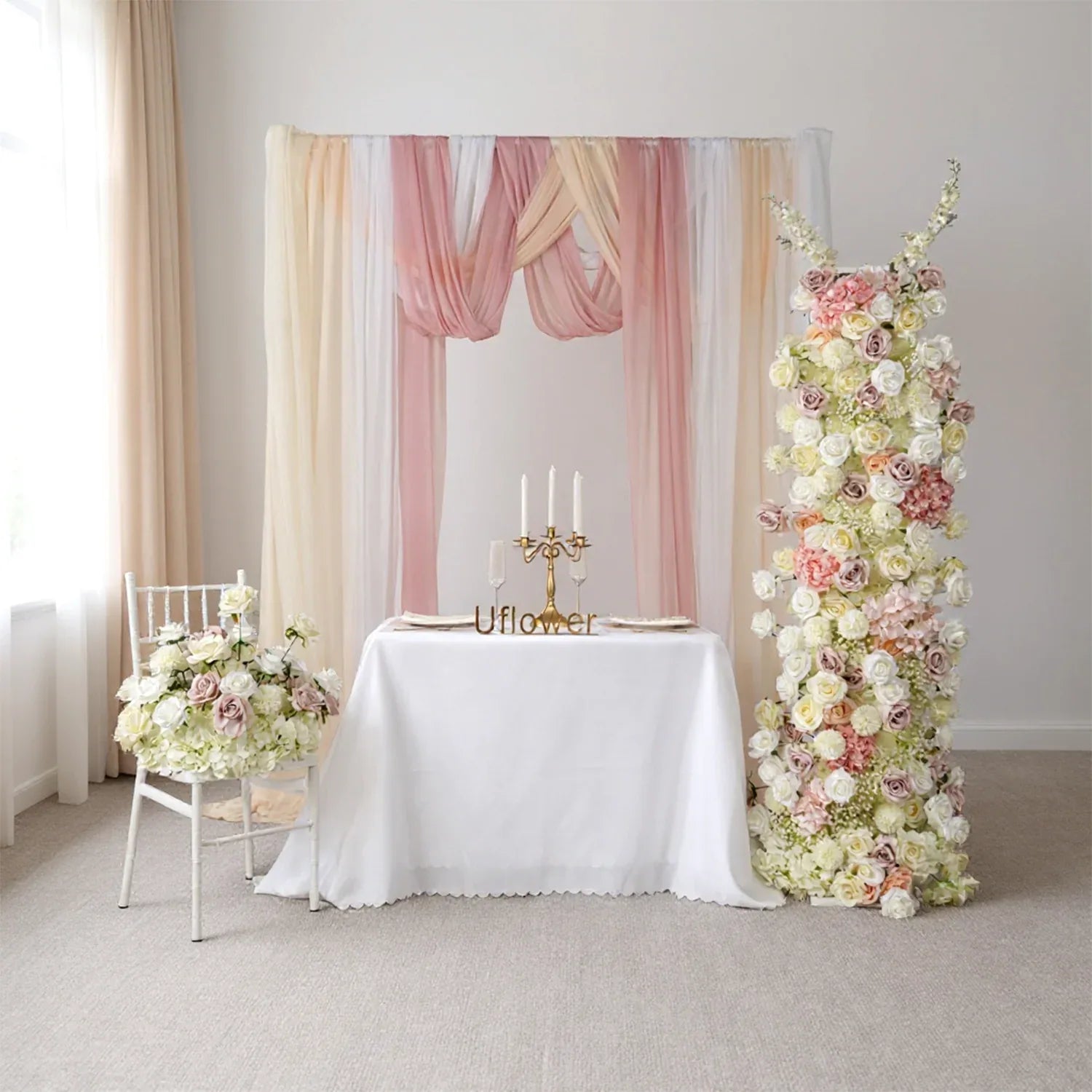 Uflower Artificial Champagne Wedding KT Background Board Decor Flower Row SET80019 - Uflower