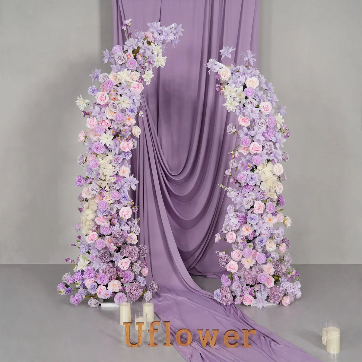 Uflower Purple Floral Horn Arch Wedding Party Backdrop Decor SET80243-01