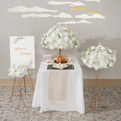 Uflower White Rose Baby's Breath Flower Ball For Table Centerpieces MB80080 - Uflower