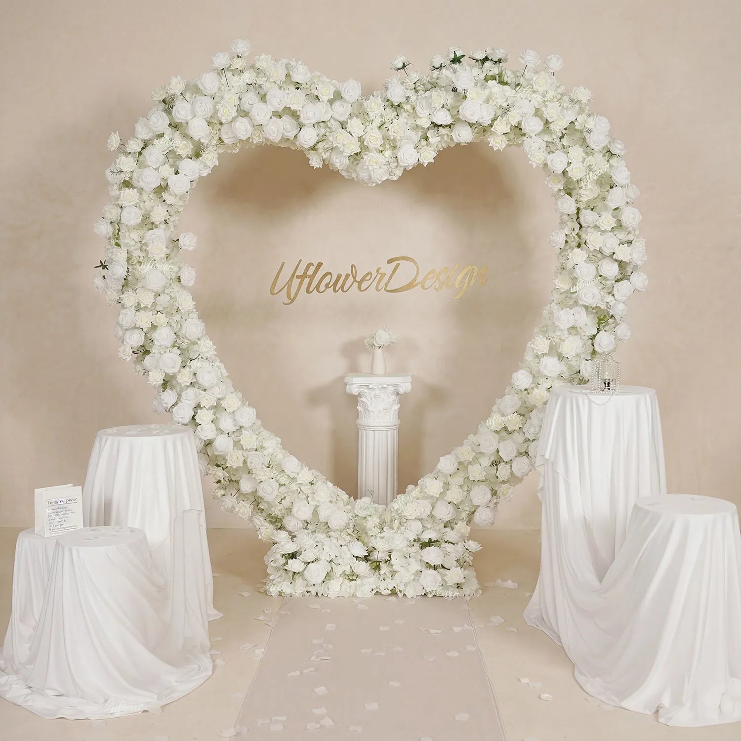 Uflower Artificial White Rose Heart Arch Wedding Decor SET80247-02