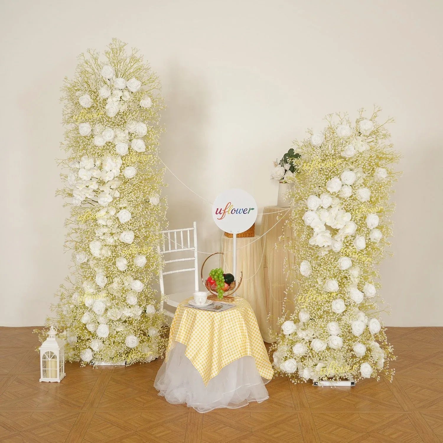 Uflower White Rose Baby Breath Wedding KT Backdrop Floral Arrangement SET80208 - Uflower