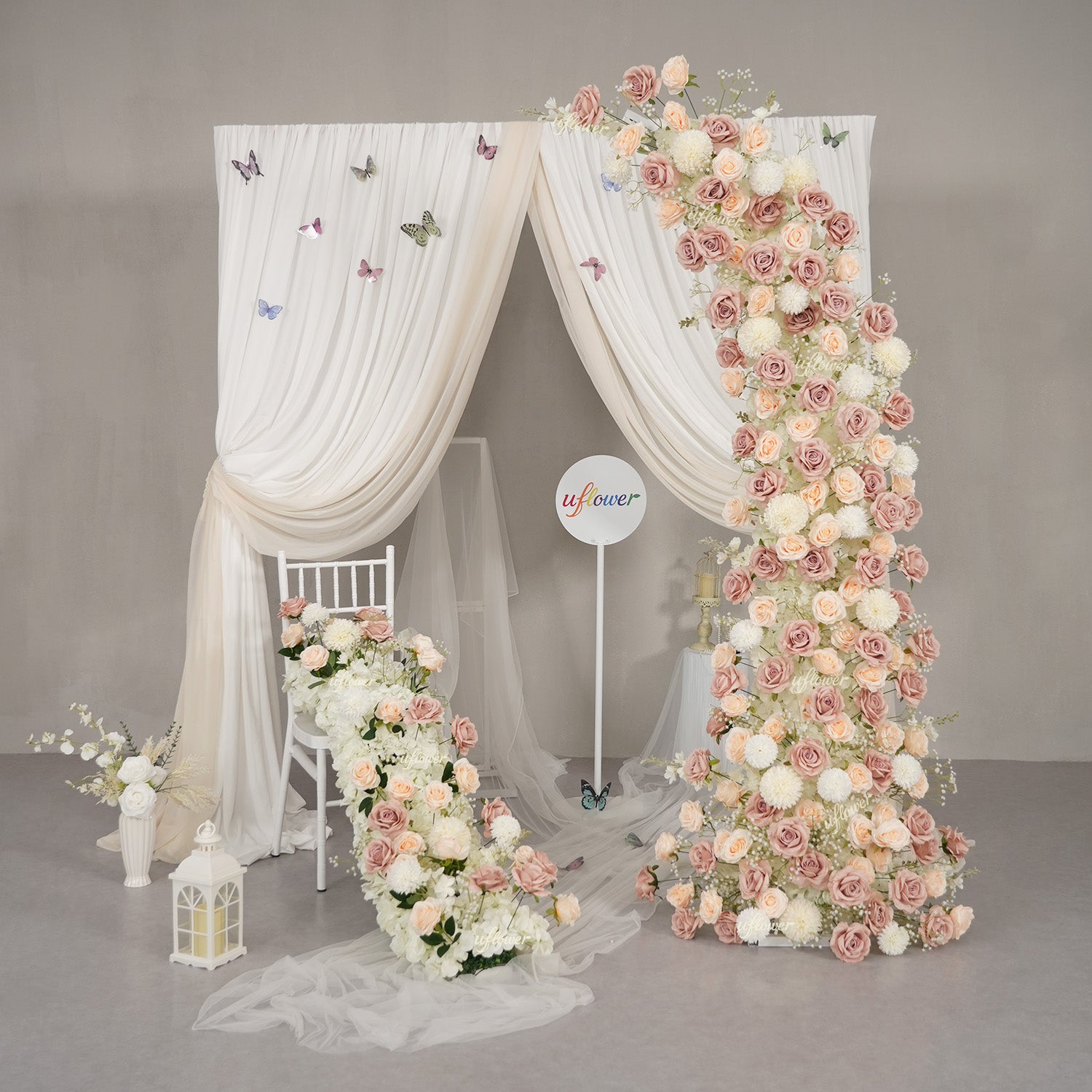 Uflower Champagne Horn Arch Baby's Breath Wedding Backdrop Party Event Decor Props SET80223