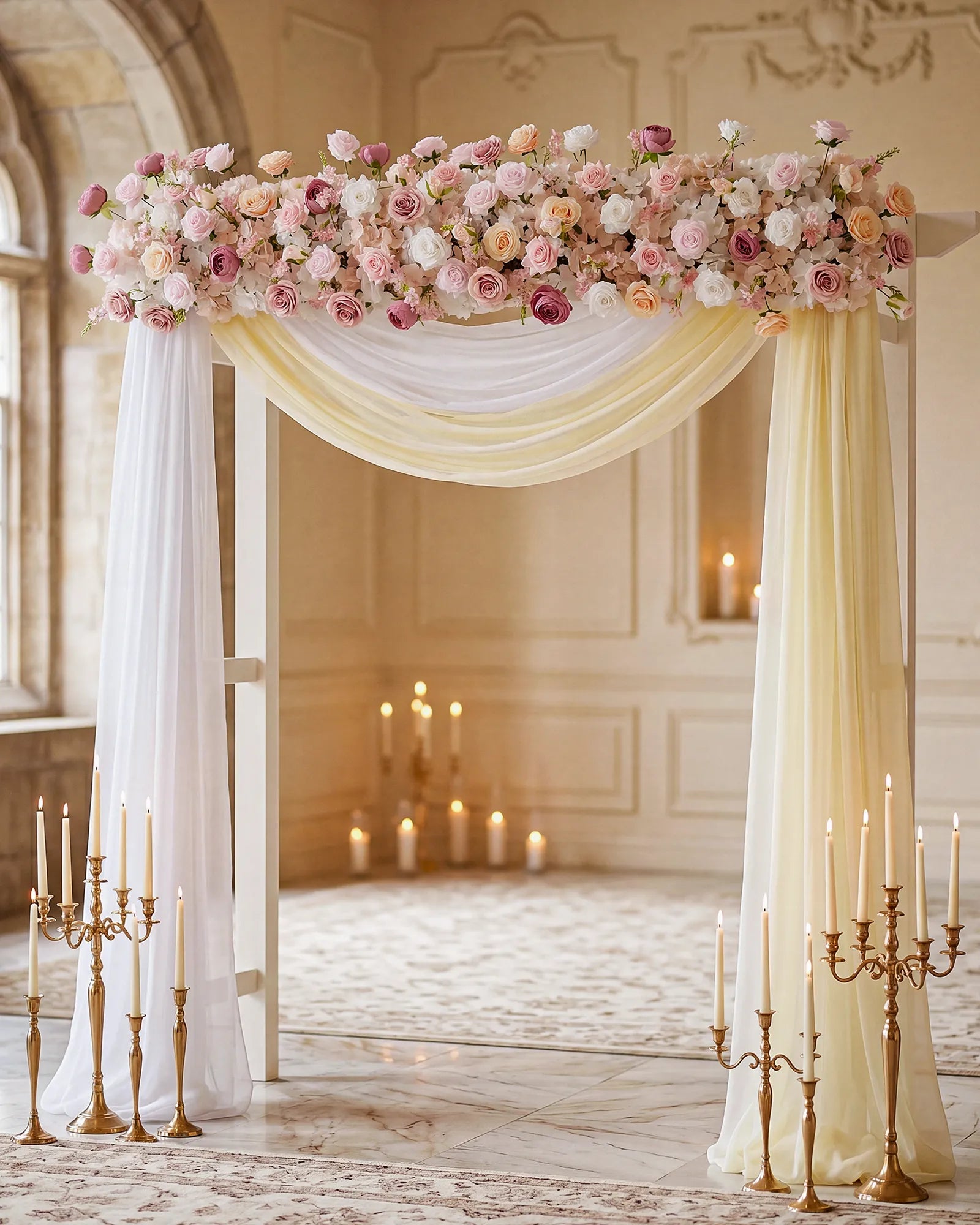 Uflower 200cm Pastel Pink & White Flower Row with Drapes MC89003-02