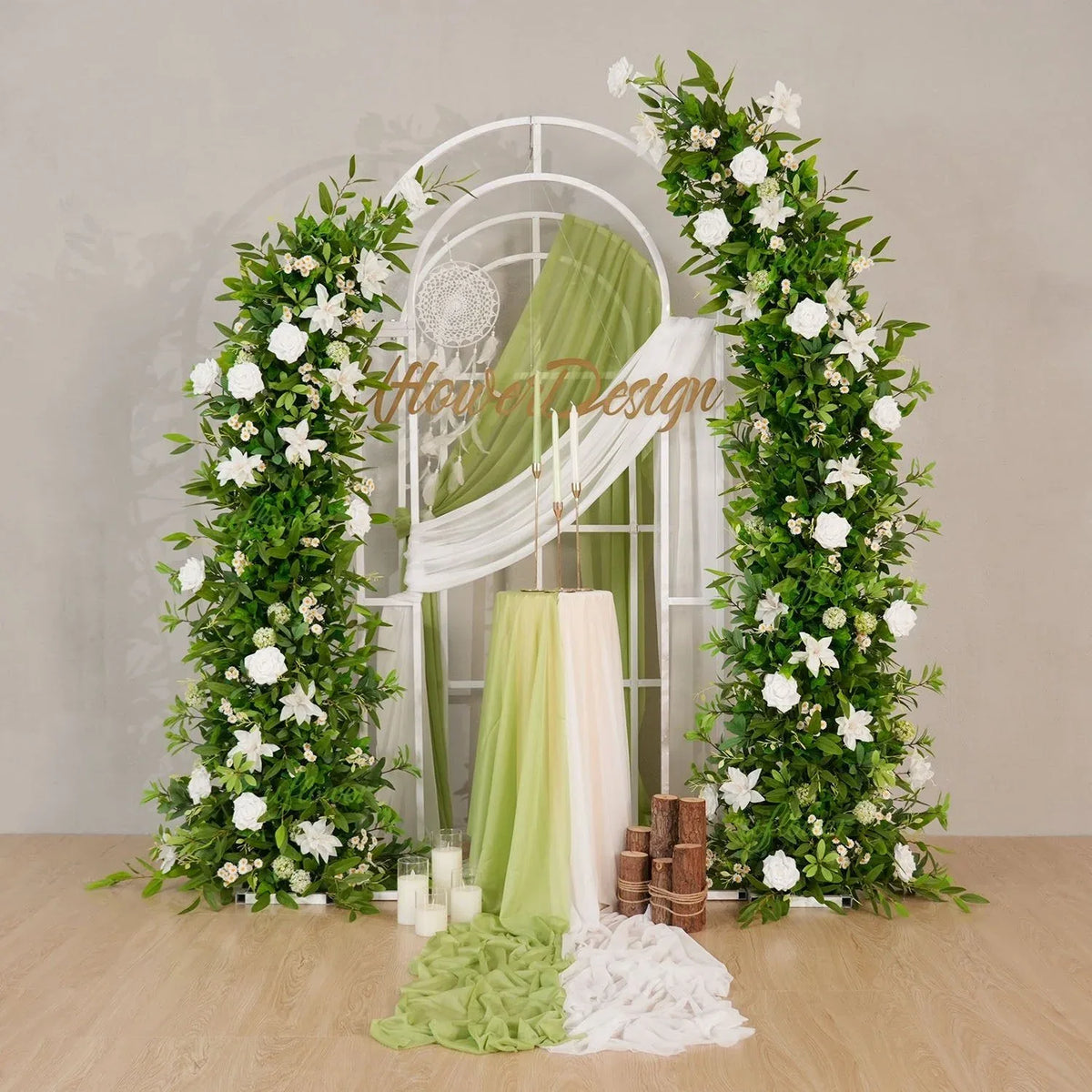 Uflower White Green Floral Arrangement Horn Arch Wedding Backdrop Props	SET80098-01 - Uflower