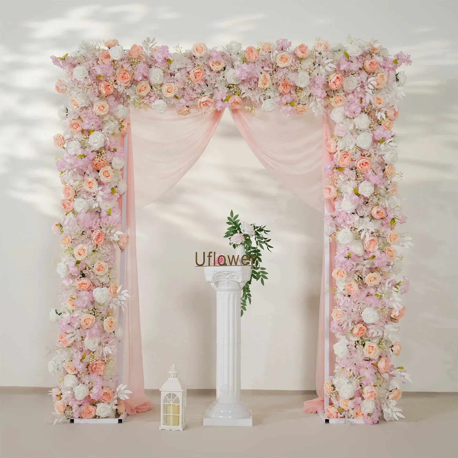 Uflower Pink White Rose Floral Square Arch Wedding Party Backdrop Decoration SET80138 - Uflower