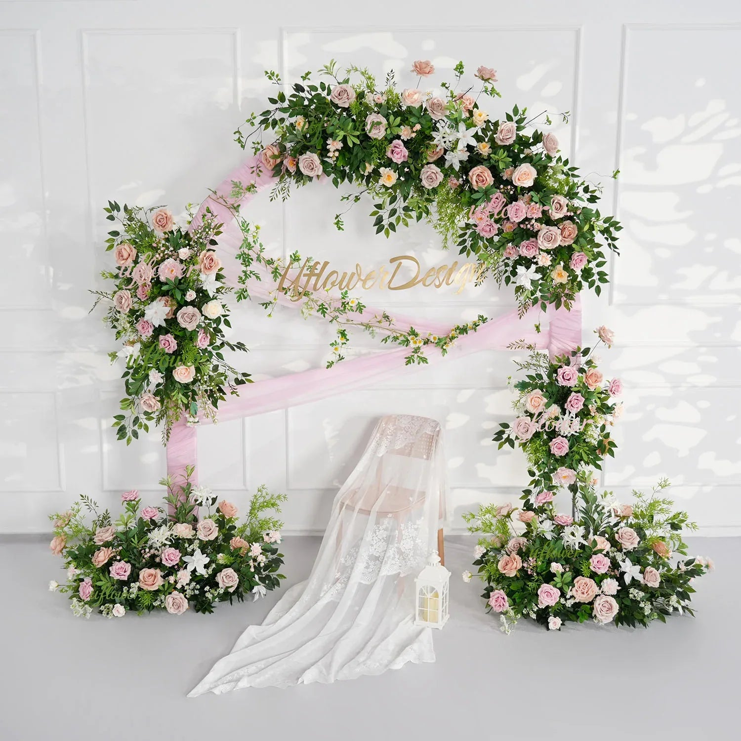 Uflower Pink Rose Green Leaf Hang Flower Floor Floral Wedding Party Event Props SET80148 - Uflower