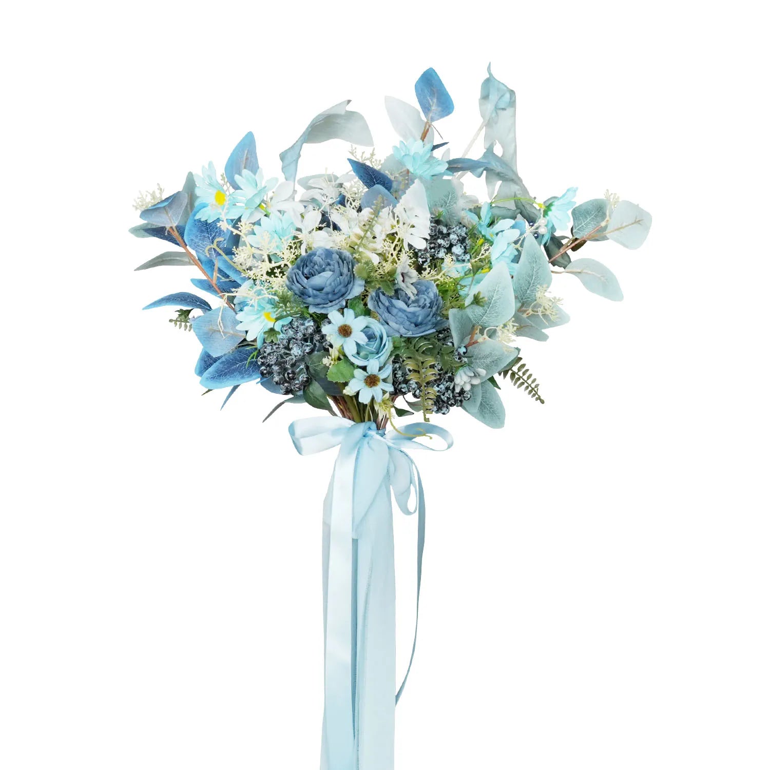 Uflower Small Round Bridal Bouquet in Dusty Blue MG80007-01