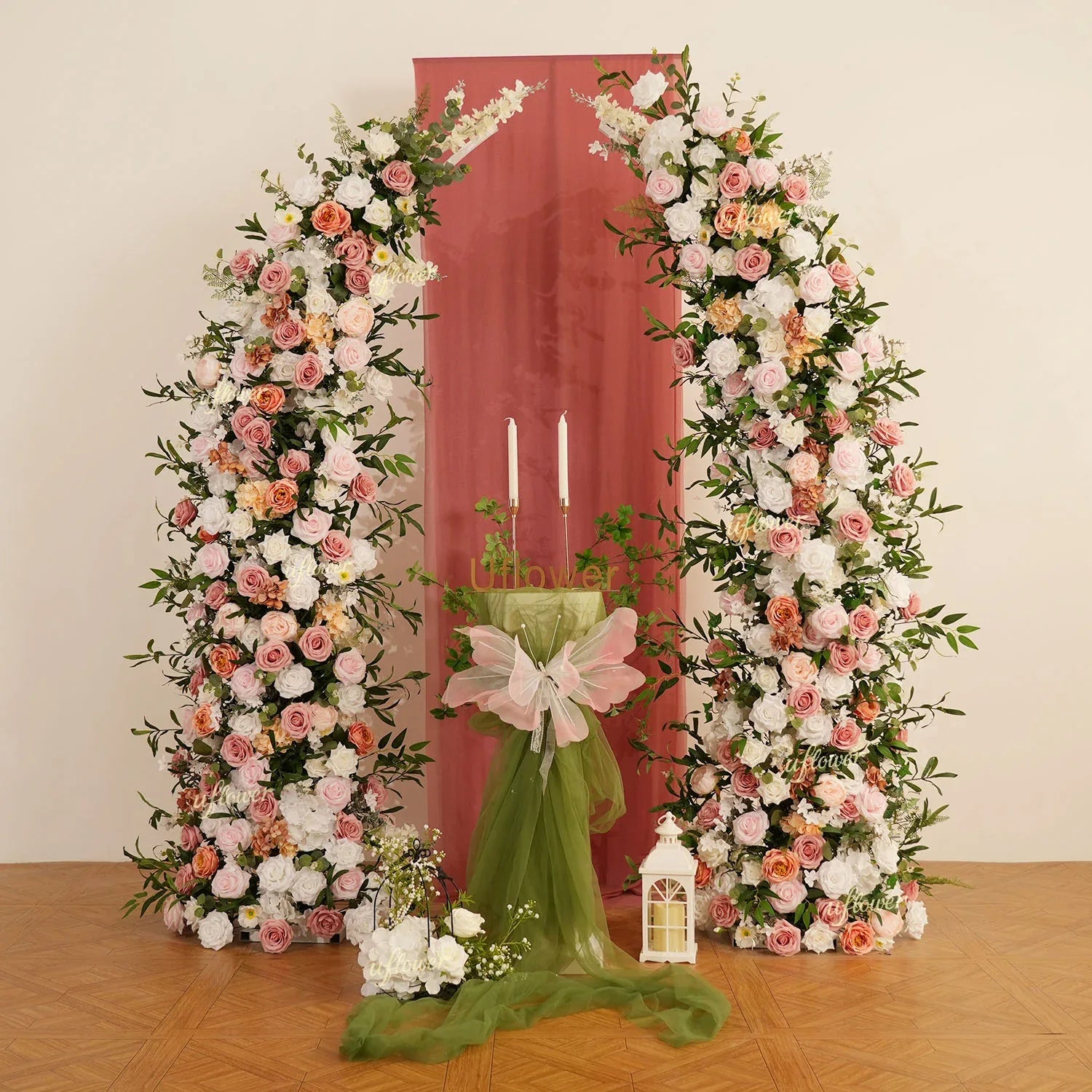 Uflower Blush Pink White Flower Horn Arch Wedding Party Birthday Backdrop Decor SET80191 - Uflower