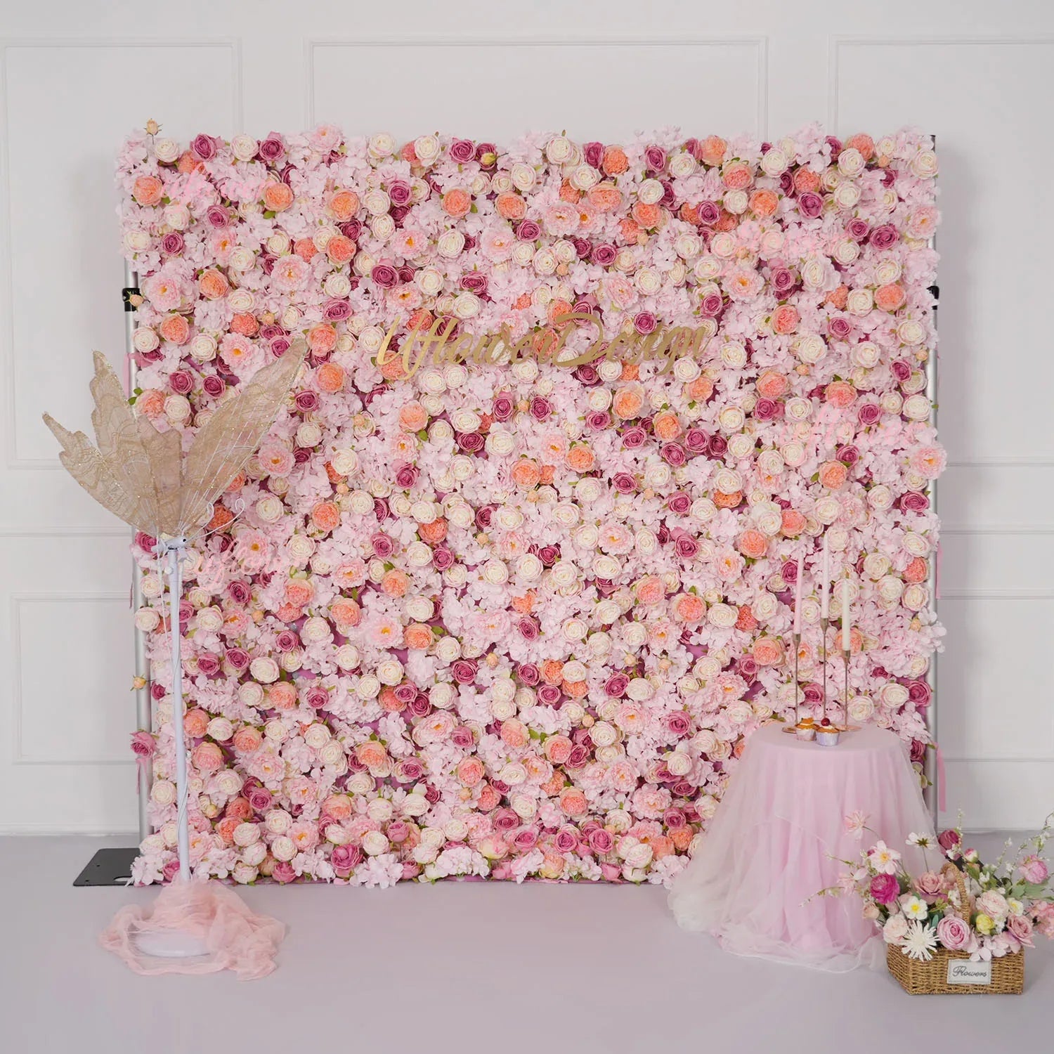 Uflower Flower Wall Pink Rose Floral Backdrop Wedding Party Proposal Decor SET80158 - Uflower