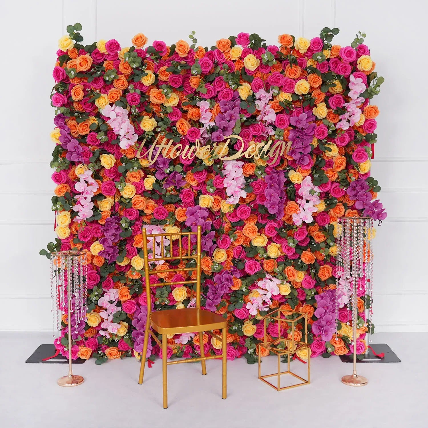 Uflower Artificial Flower Wall Colorful Rose Floral Backdrop Wedding Party Proposal Decor SET80068-01 - Uflower